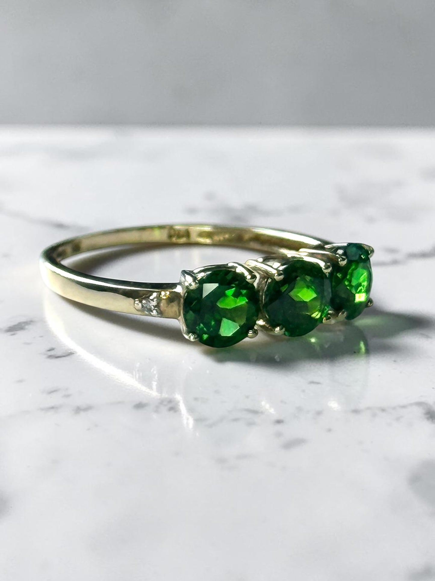Trilogy Chrome Diopside & Diamond 9K Gold Ring Size P