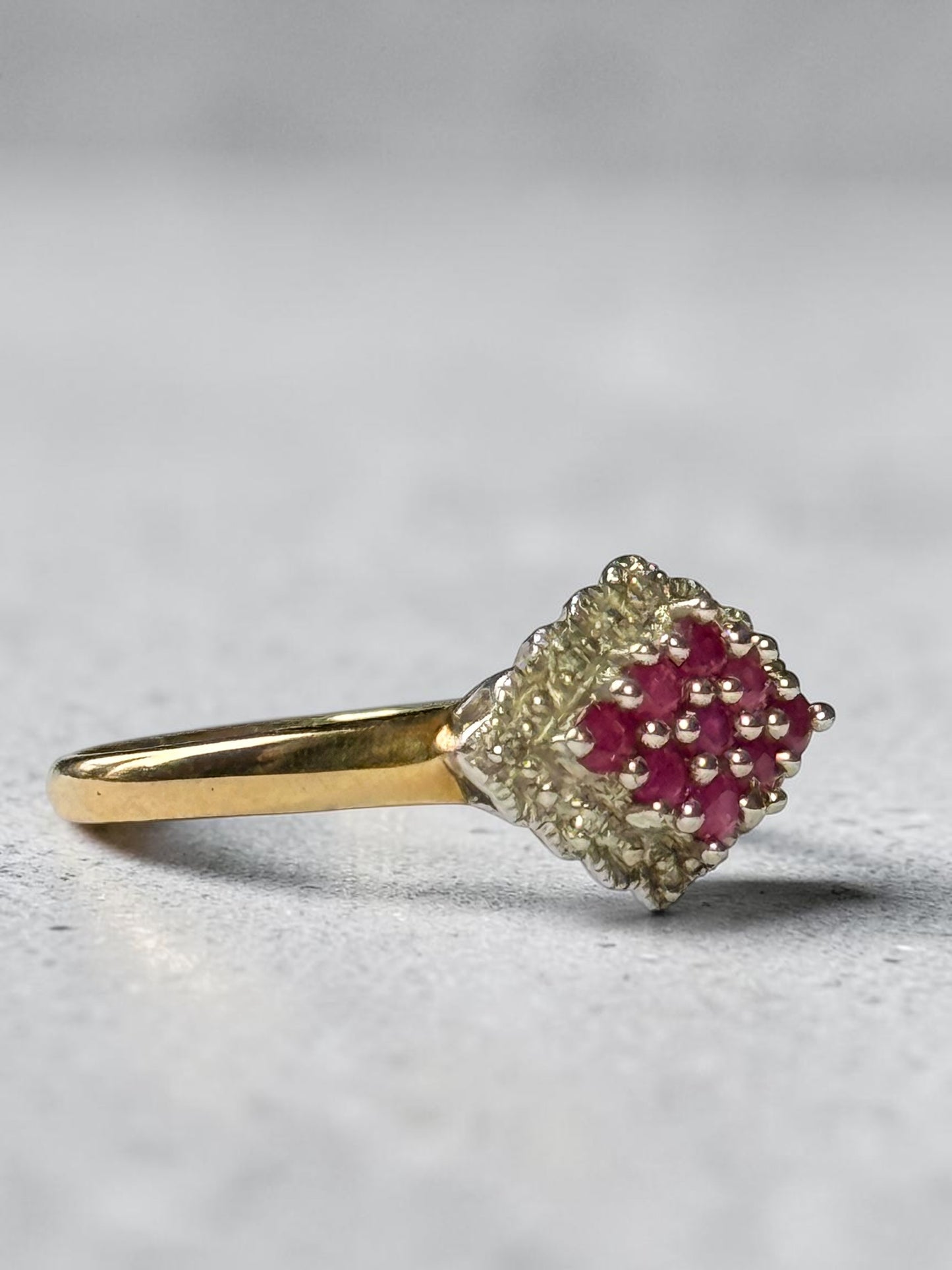 Ruby & Diamond 9k Gold Cocktail Ring Size P 1/2