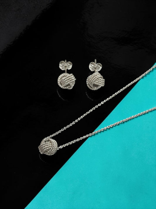 Tiffany & Co Knot Necklace & Earrings 925 Silver Original Backs