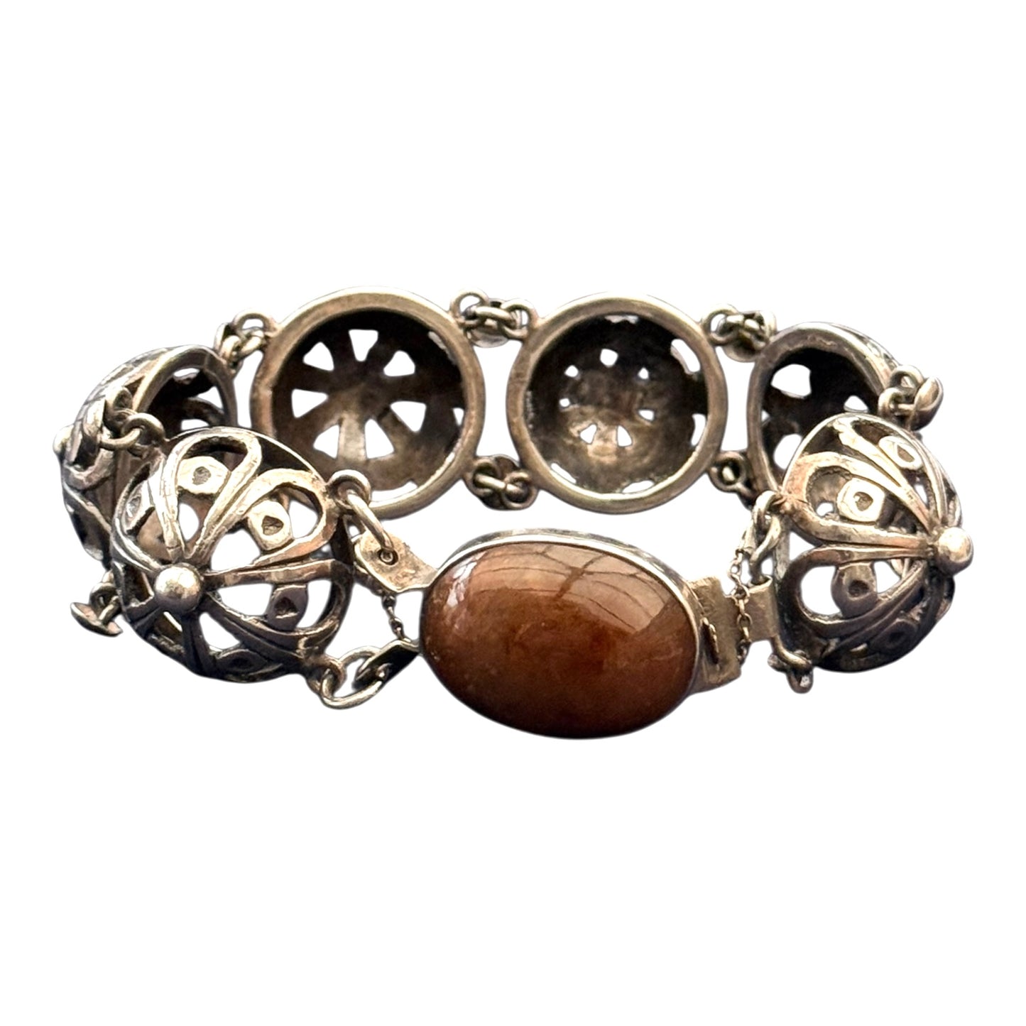 Devine Vintage Silver Mounted Brown Chalcedony & Silver Bracelet
