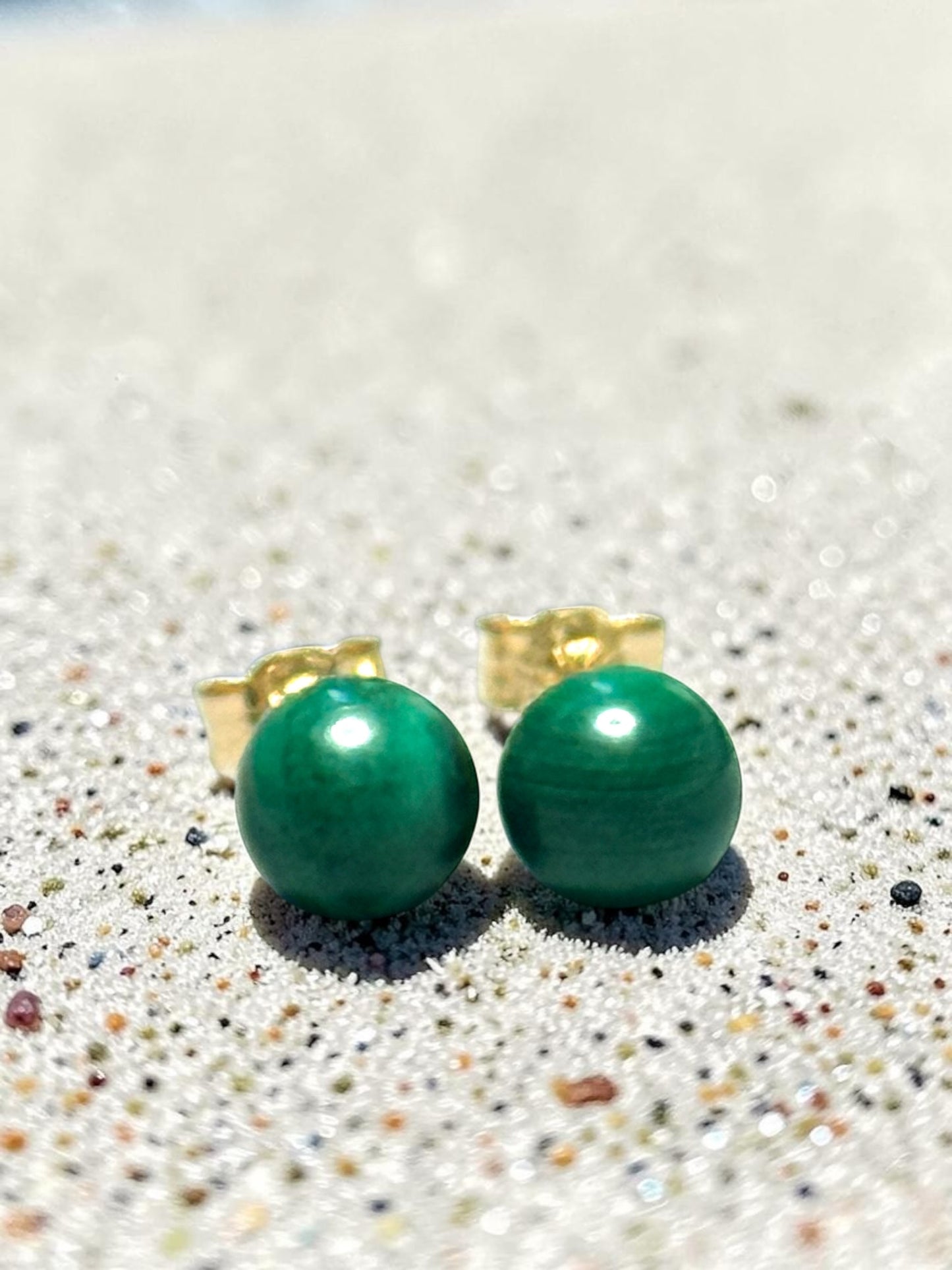 Genuine 5mm Malachite 9ct Gold Earring Studs 1 Carat Approx