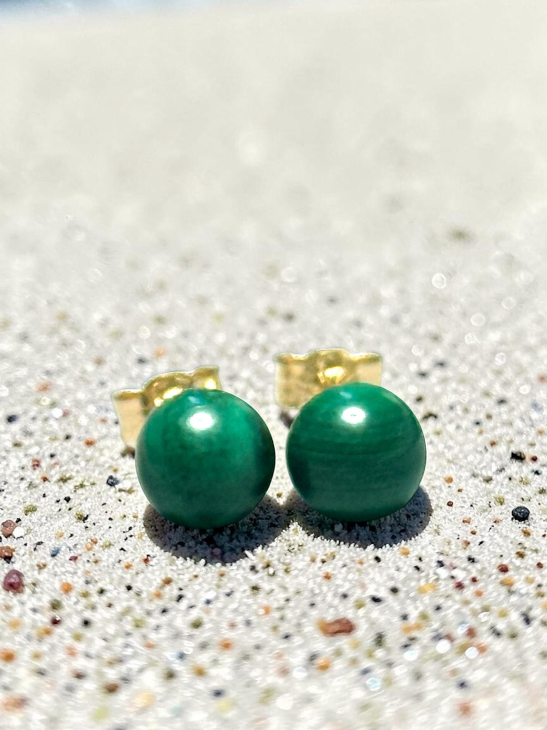 Genuine 5mm Malachite 9ct Gold Earring Studs 1 Carat Approx