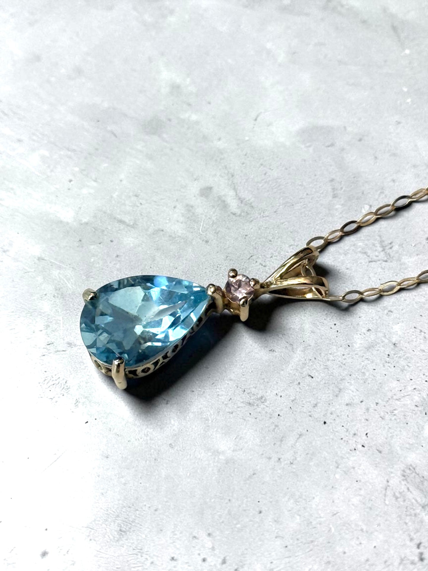 Pink & Blue Topaz 9K Pendant & Chain Hallmarked