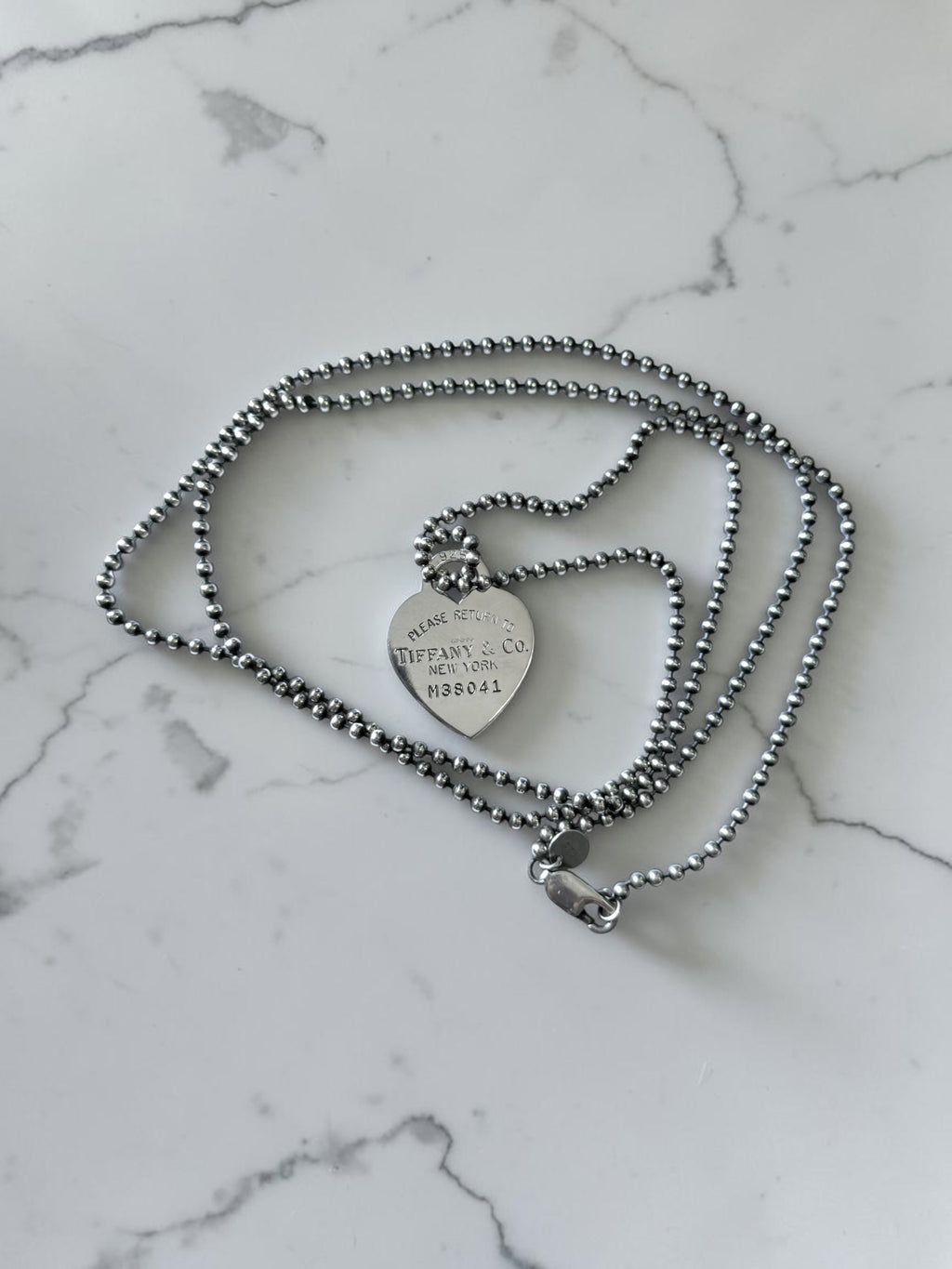 Tiffany & Co Return To Tiffany Heart With 34" Beaded Chain Silver 925