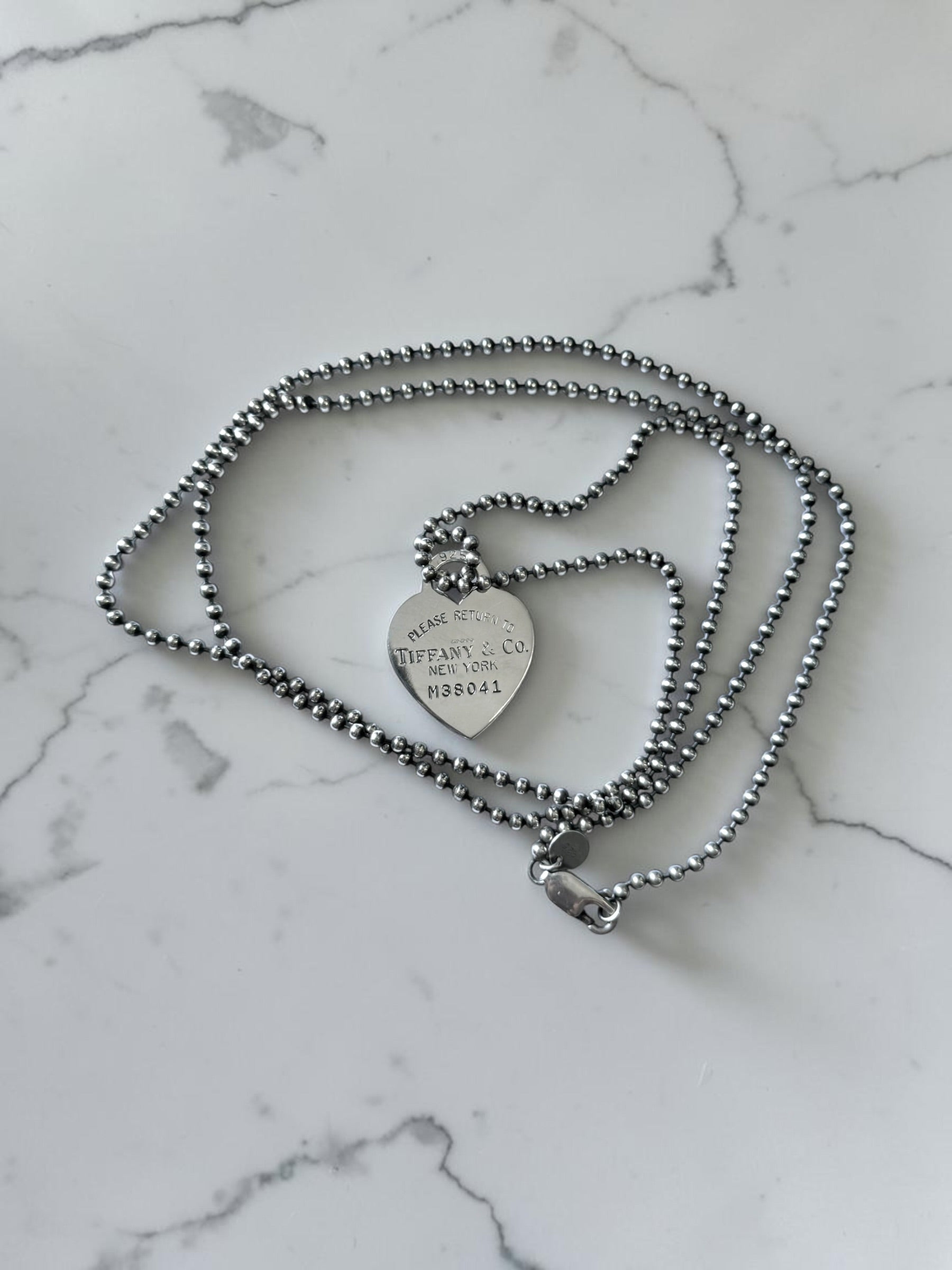 Tiffany & Co Return To Tiffany Heart With 34" Beaded Chain Silver 925