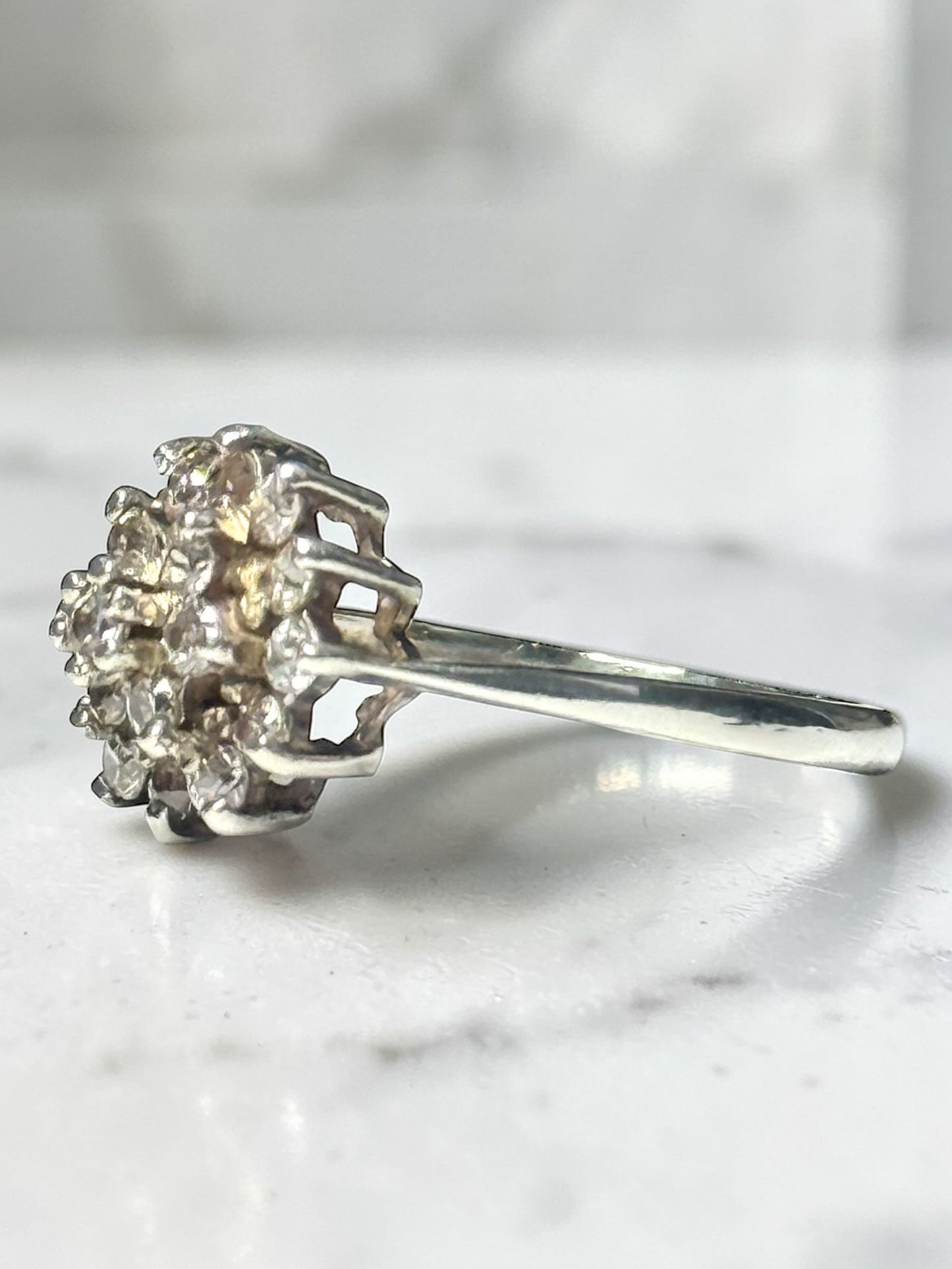 Sparkling Multi Gem Cluster CZ Silver Ring Size O