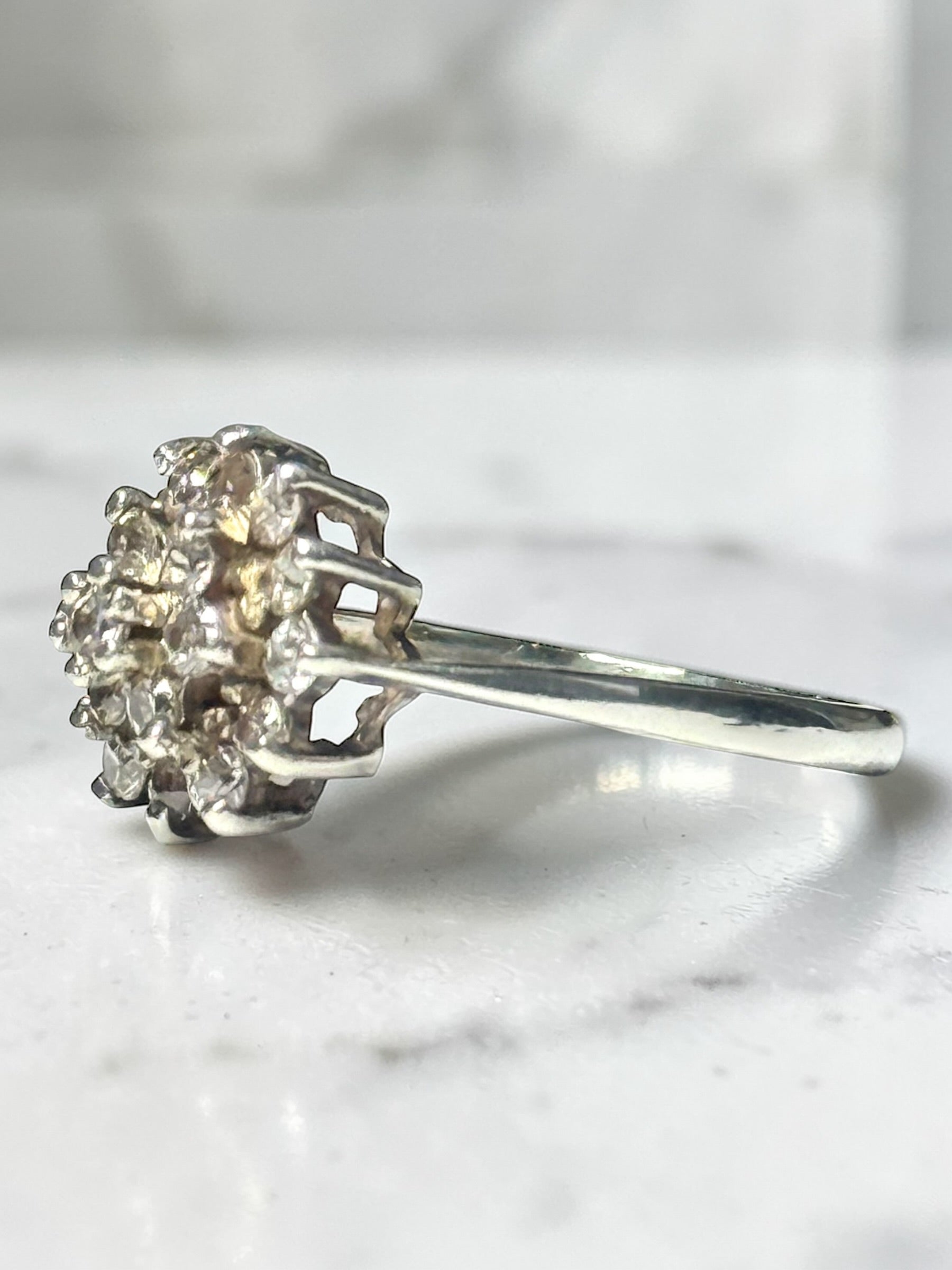 Sparkling Multi Gem Cluster CZ Silver Ring Size O