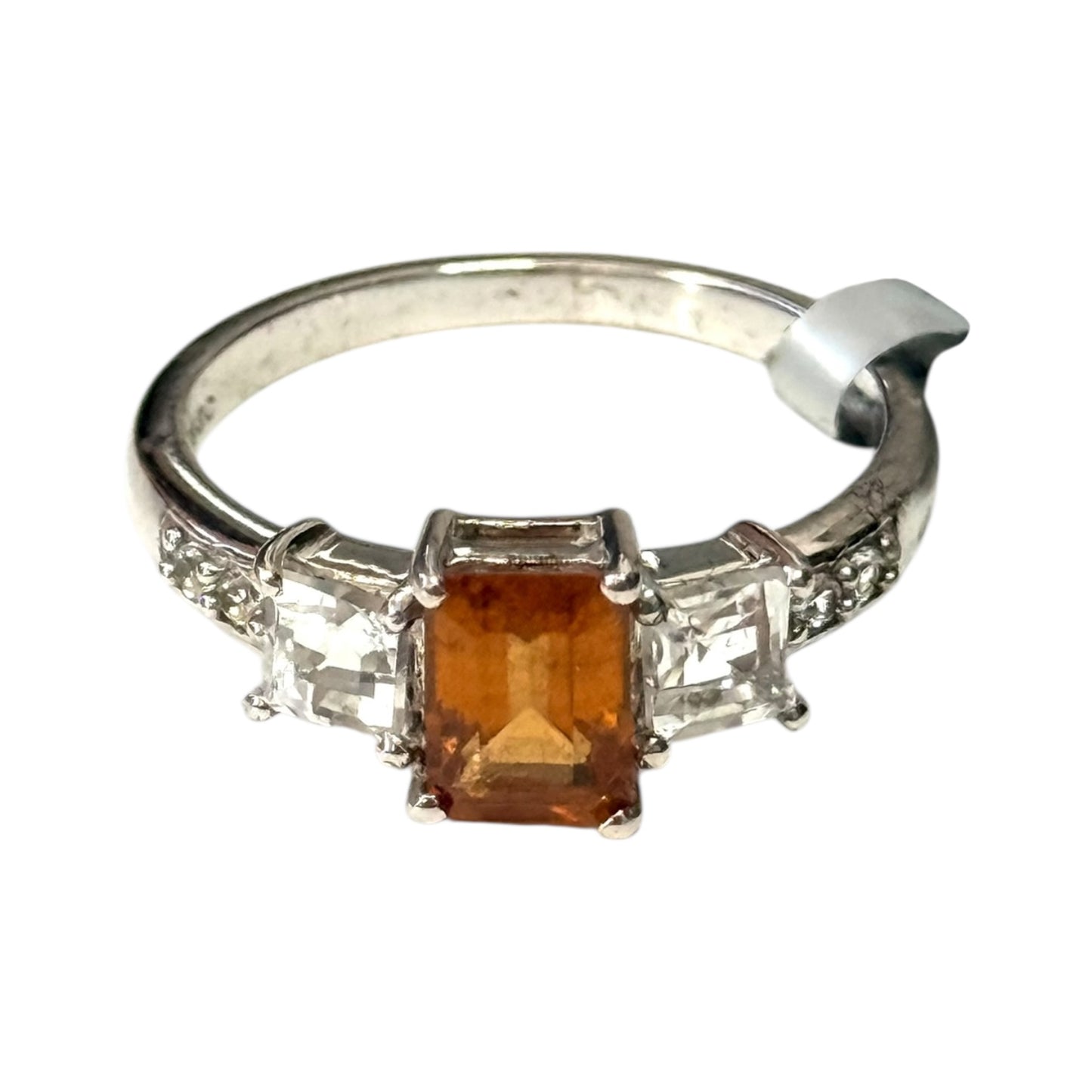 New Citrine & White Topaz Silver Ring Size Q CSC