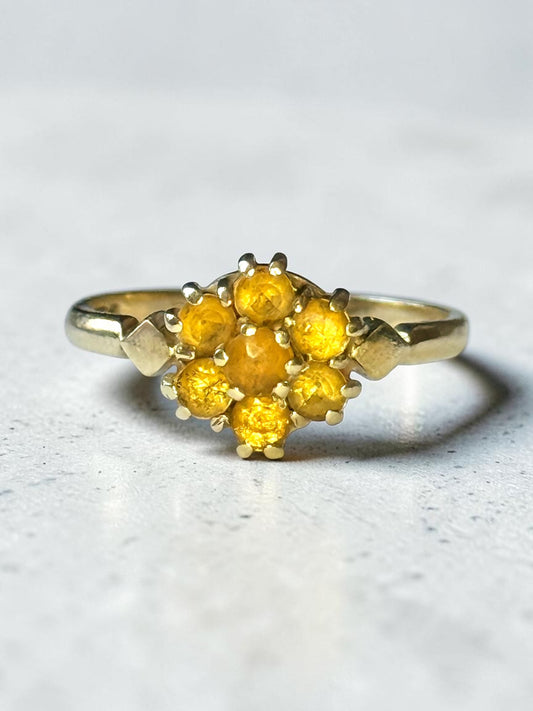 Vintage 1966 Citrine Cluster Cocktail 9k Gold Ring Hallmarked Size M 1/2