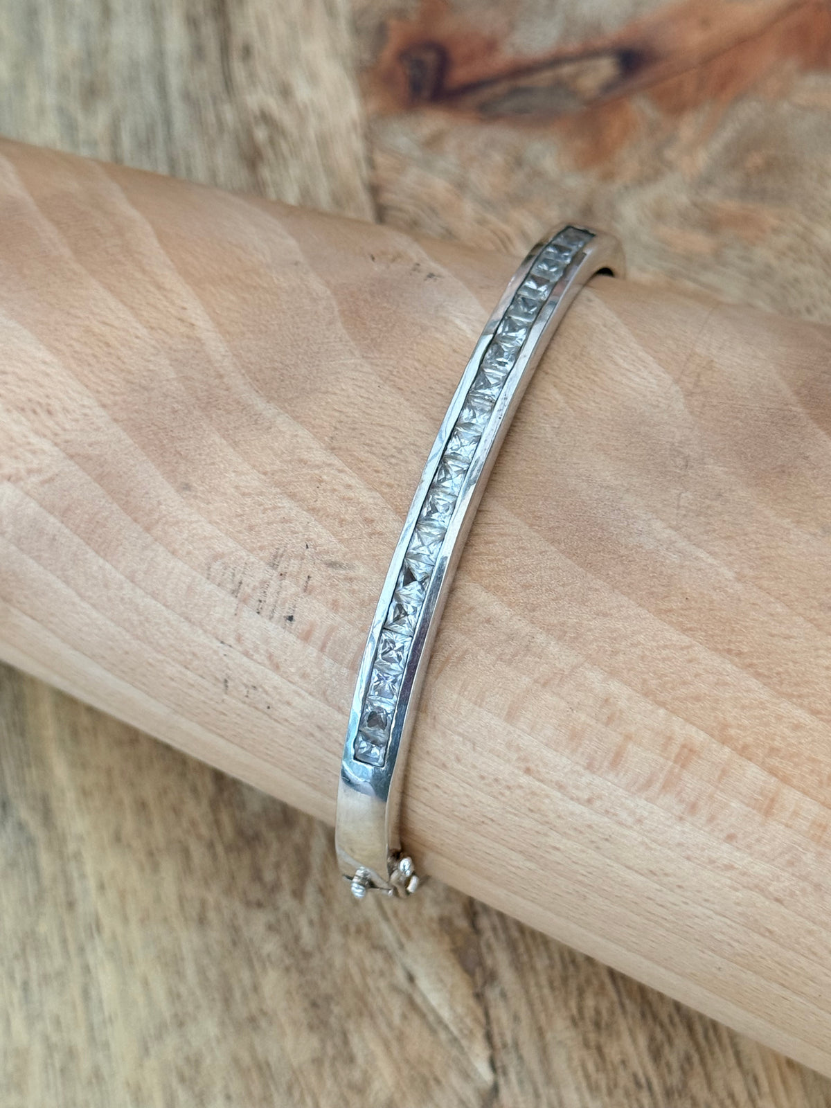 Quality Vintage CZ Hinged 925 Silver Bracelet 7" Hallmarked