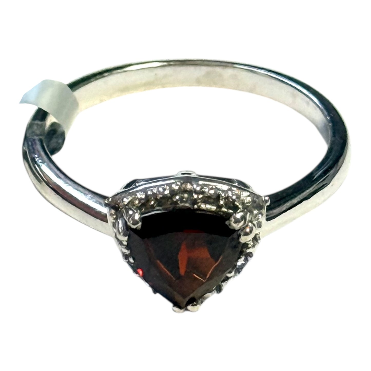New Garnet Trillion & Zircon Silver Ring Size P CSC