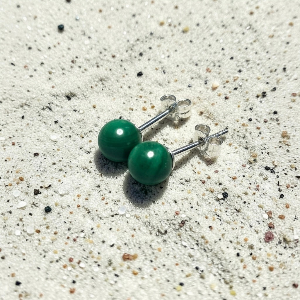 Genuine 5mm Malachite 925 Silver Earring Studs 1.6 Carats
