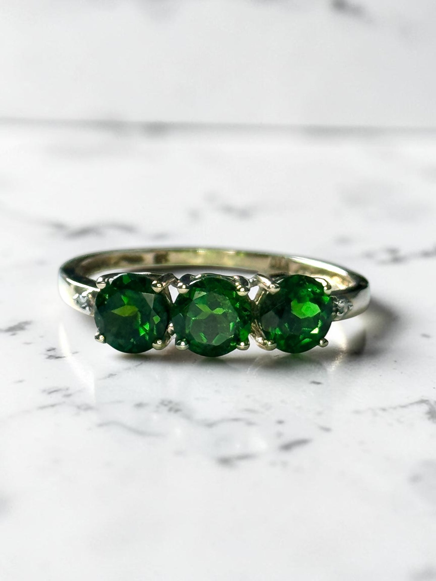 Trilogy Chrome Diopside & Diamond 9K Gold Ring Size P