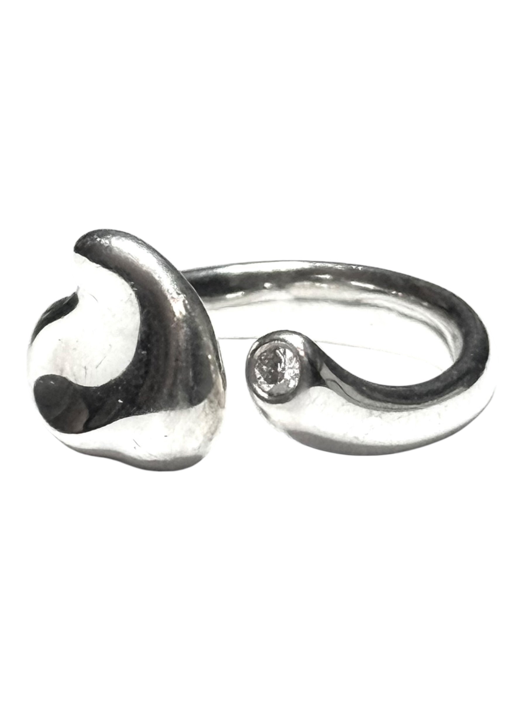 Tiffany & Co. Elsa Peretti Rare Sterling Silver Heart & Diamond Ring Size O 1/2