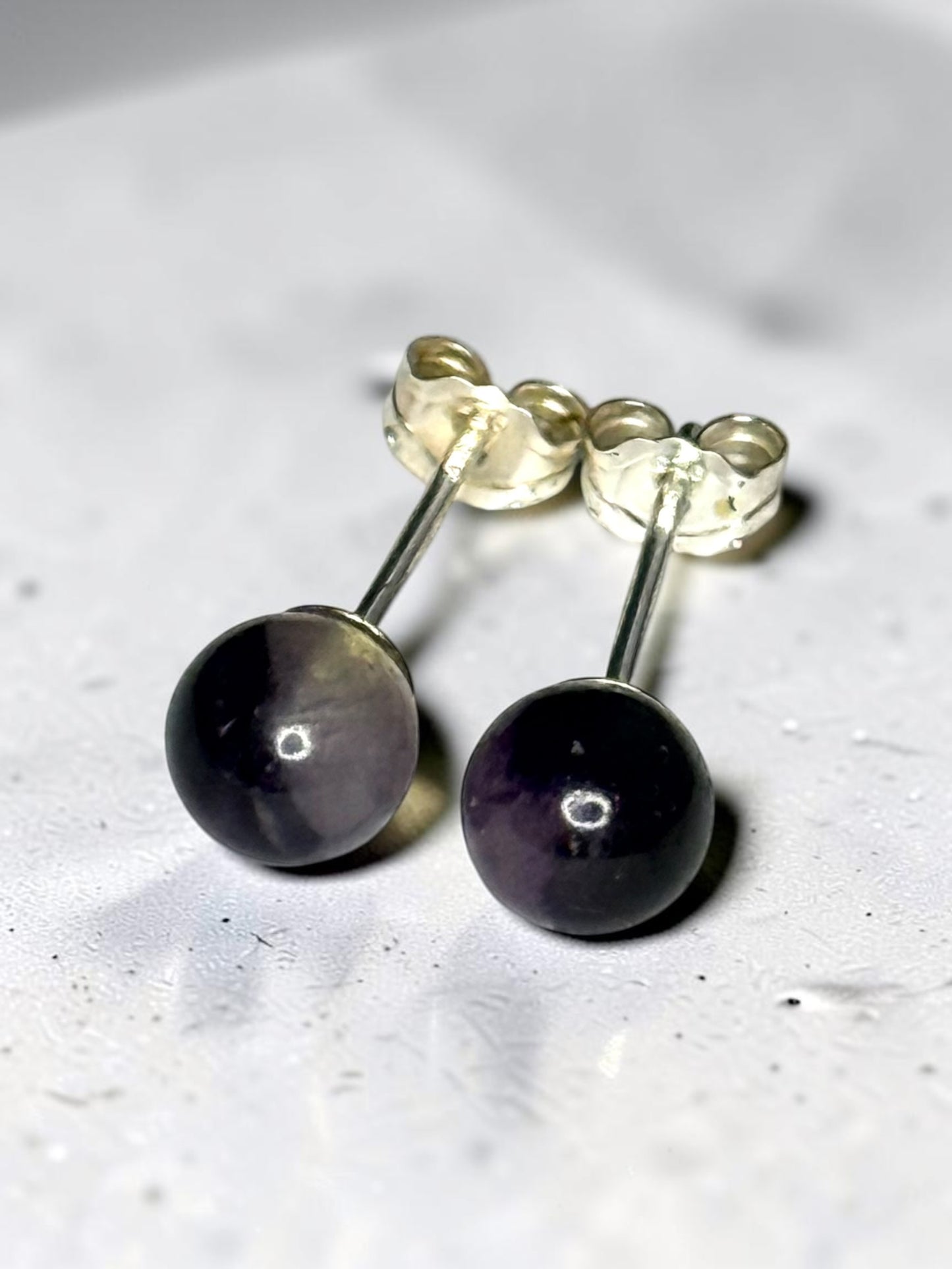 Vintage 925 Blue John 6mm Globe Studs 925 Silver