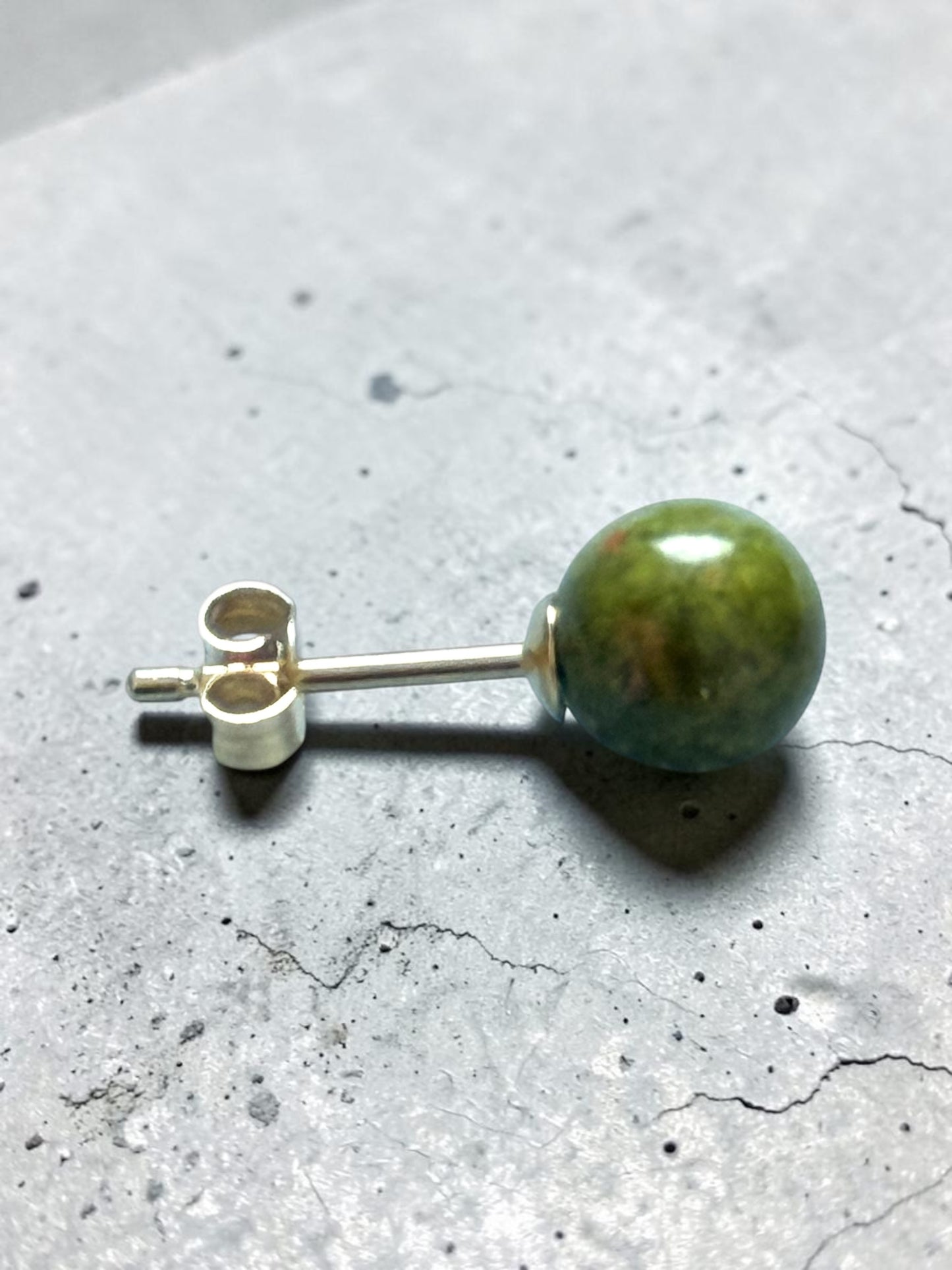Unusual 5mm Unakite Globe 9k Gold Earrings