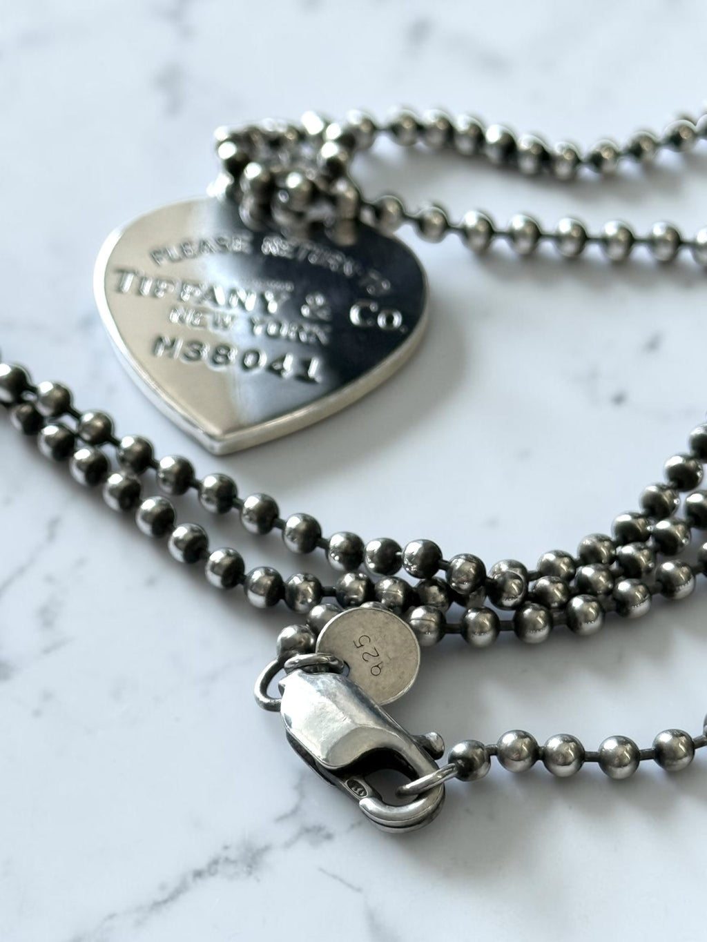 Tiffany & Co Return To Tiffany Heart With 34" Beaded Chain Silver 925