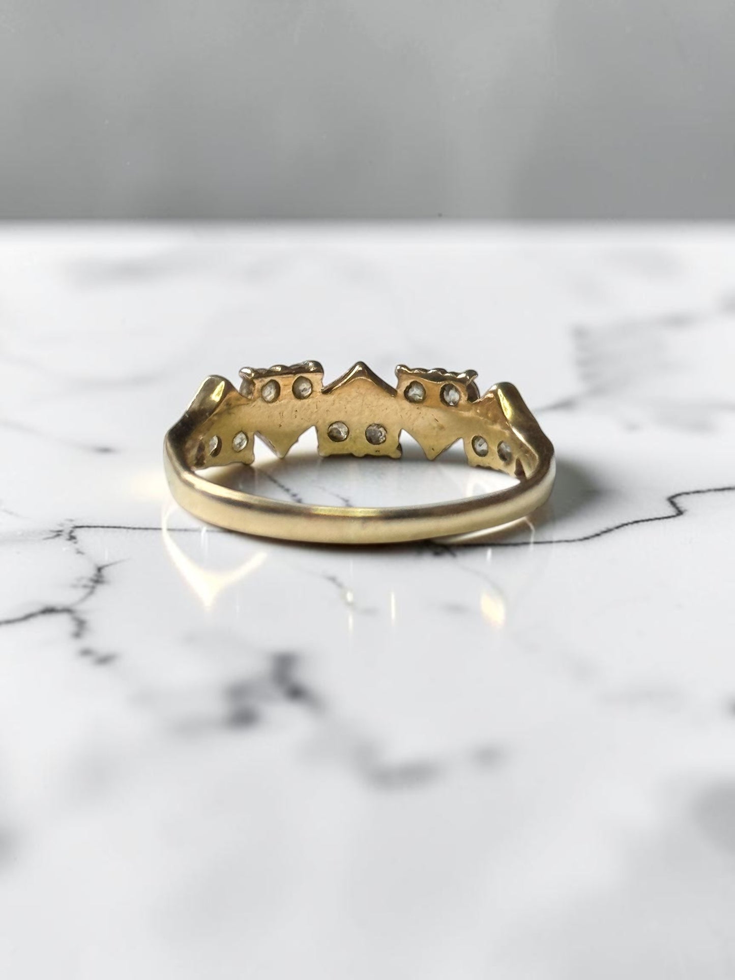 Vintage 1989 Unusual Design CZ 0.3ct 9k Gold Ring Size P