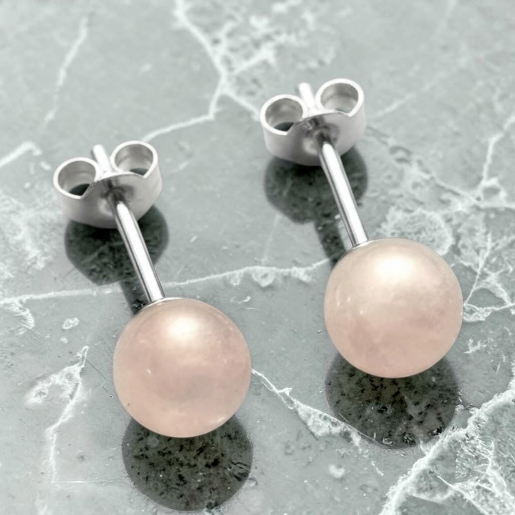 Genuine 5mm Rose Quartz 925 Silver Earring Studs 1 Carats