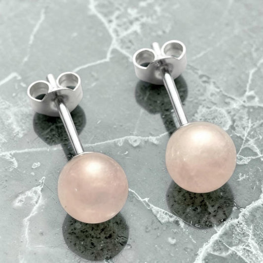 Genuine 5mm Rose Quartz 925 Silver Earring Studs 1 Carats