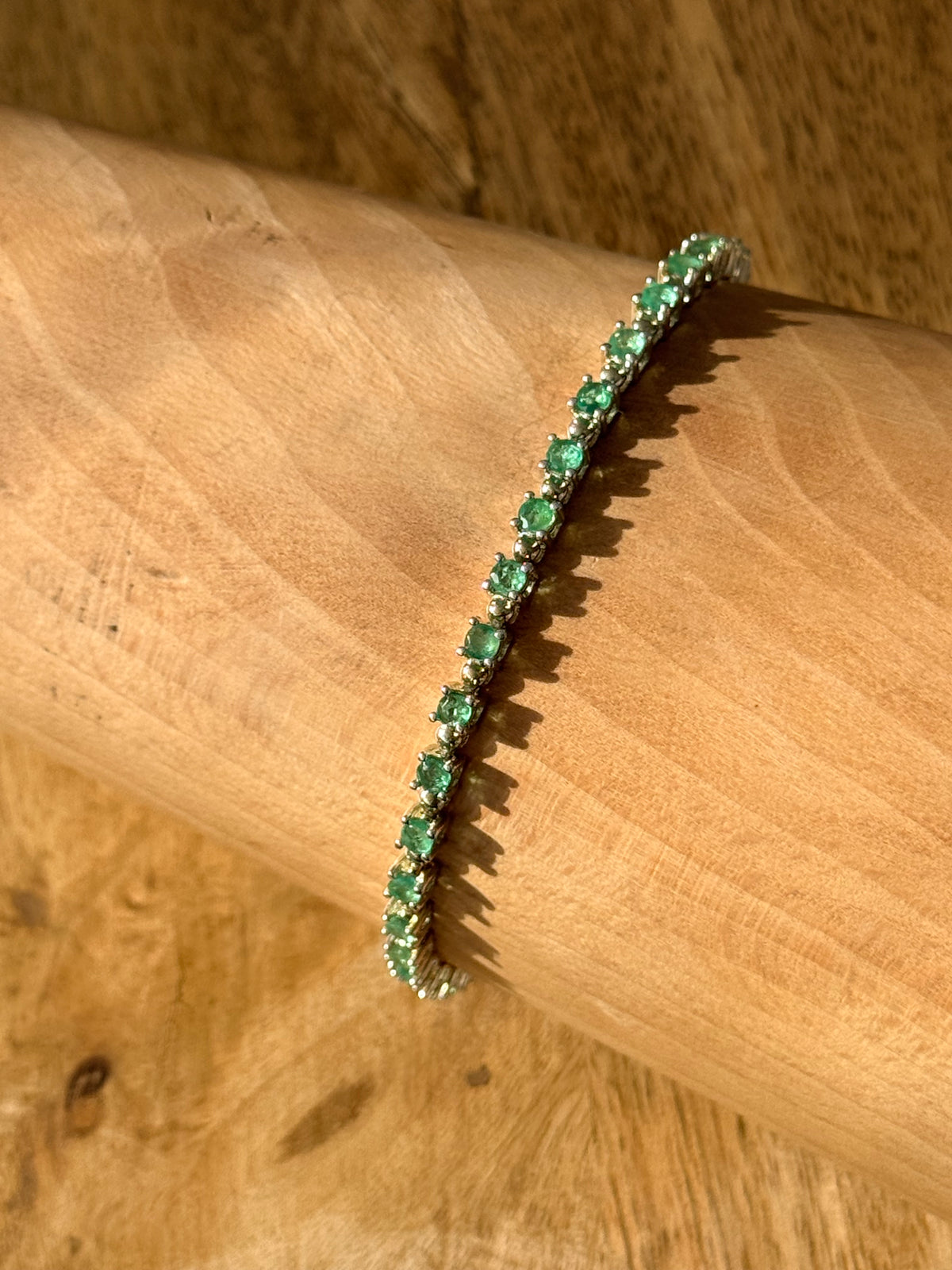 Vintage 3ct Emerald 925 Silver Tennis Bracelet 7 1/2" Hallmarked
