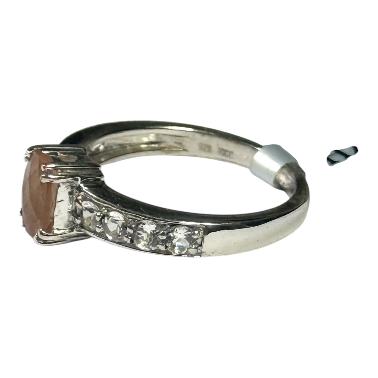 New Sunstone & White Topaz Silver Stacking Ring Size N 1/2 CSC