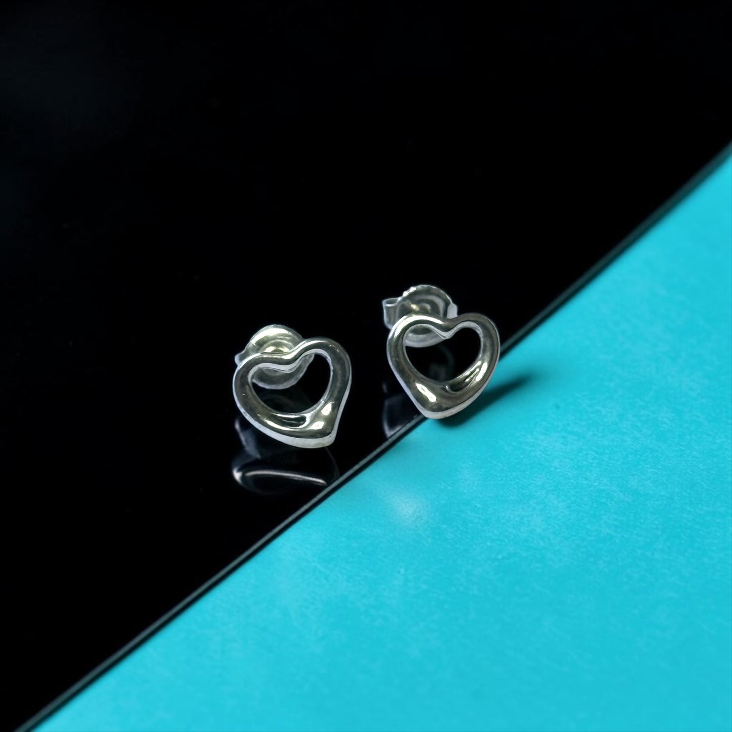 Tiffany & Co Elsa Peretti Open Heart Silver 925 Earring Studs