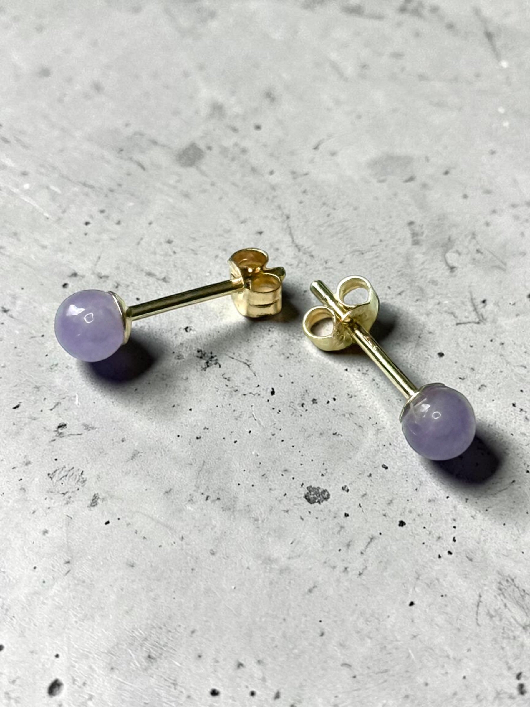 Genuine 4mm Lavender Jade 9ct Gold Earring Studs 1/2 Carat Approx.