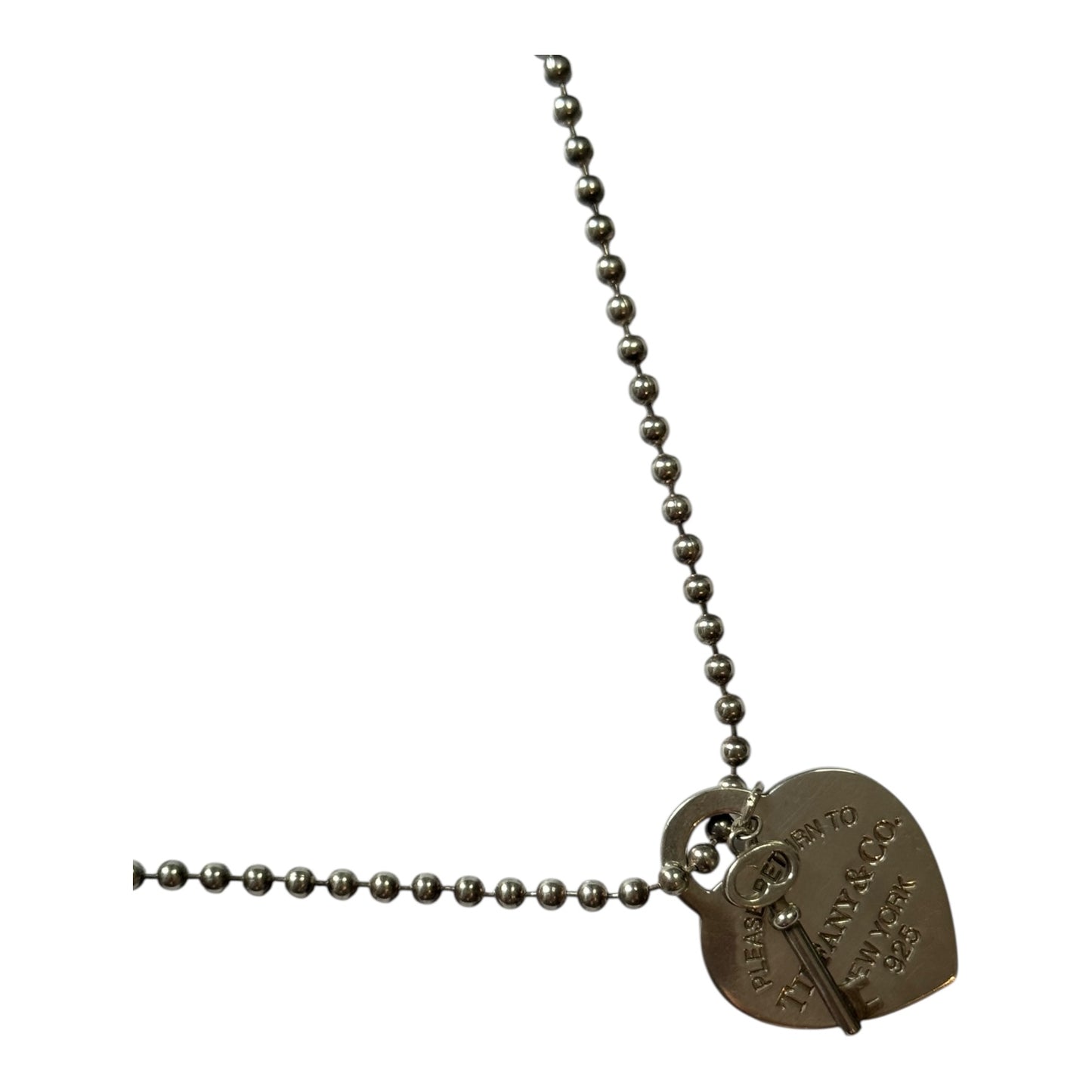Vintage Tiffany & Co Sterling Silver Heart Key With 36" Beaded Chain