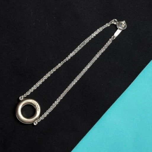 Tiffany & Co Rare Rubedo Circle Silver Double Chain Bracelet 7"