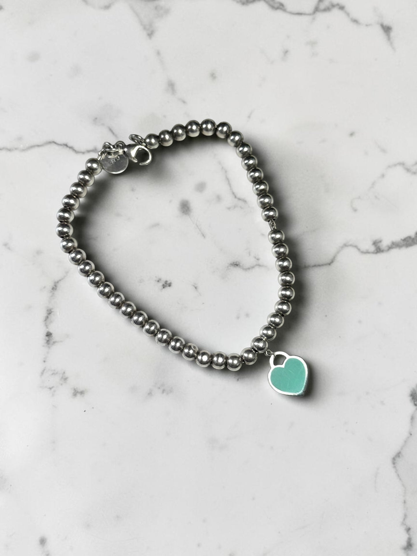 Tiffany & Co Silver Small Bead Blue Return To Tiffany Bracelet 7"