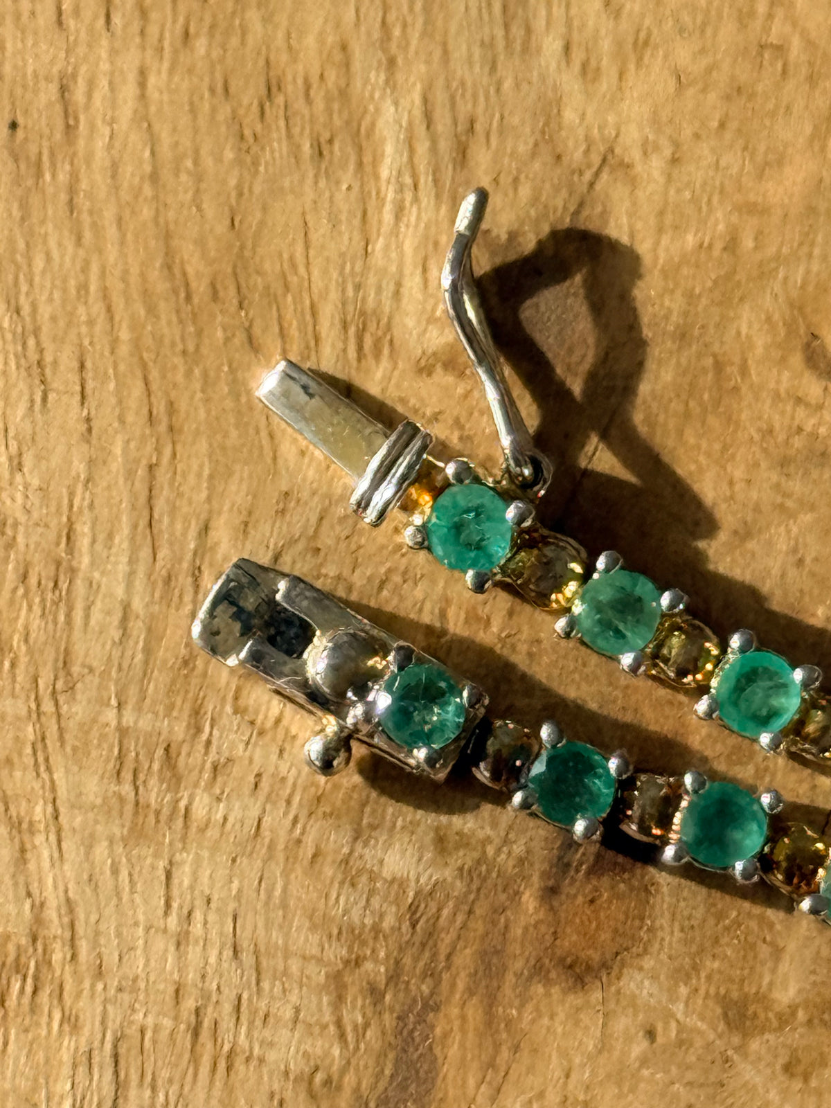 Vintage 3ct Emerald 925 Silver Tennis Bracelet 7 1/2" Hallmarked