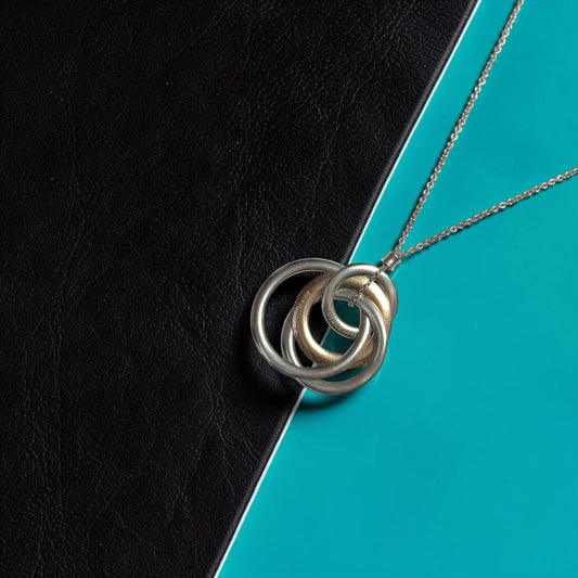 Tiffany & Co Four Circle Large Silver & Rubedo Pendant & Box & 20" Chain
