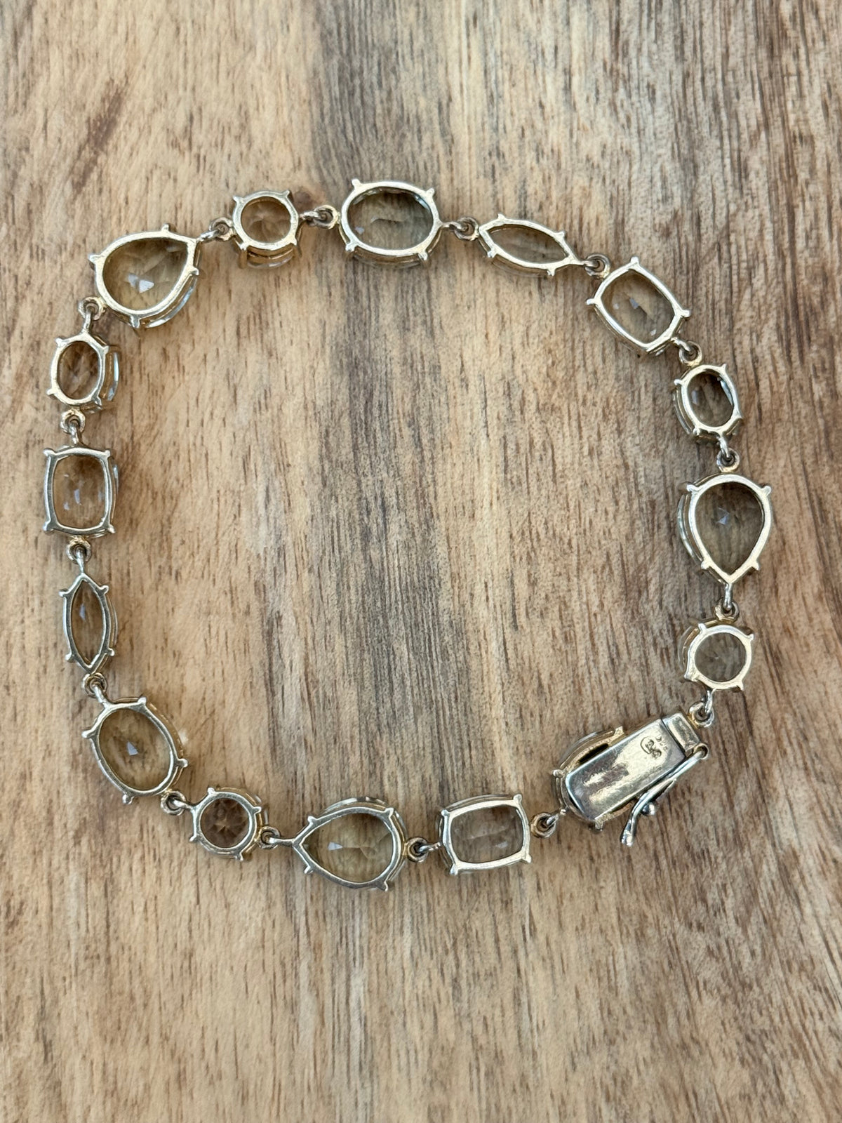 Prasiolite Green Amethyst GP 925 Mixed Cut Bracelet 8" Hallmarked