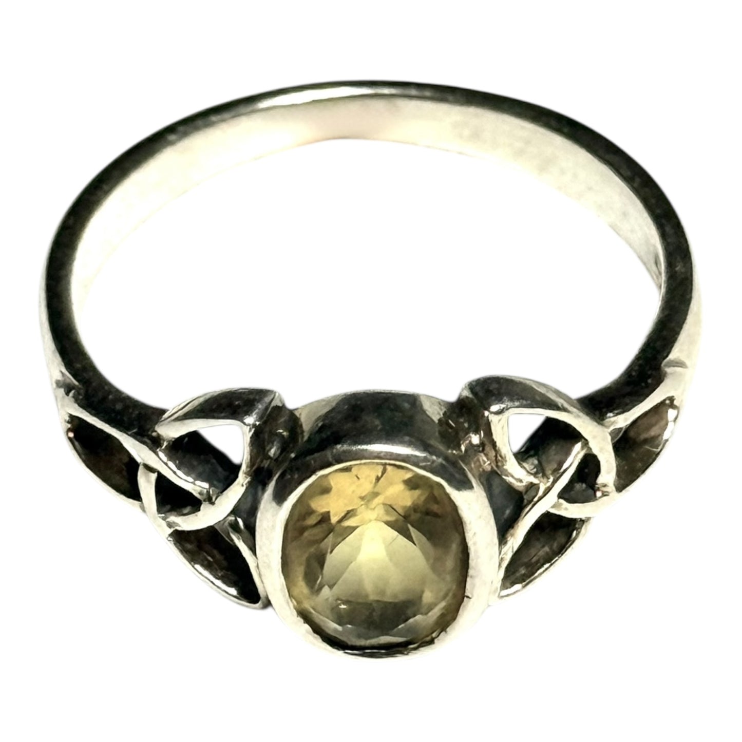 Citrine Celtic Design Silver Ring Size Q 1/2