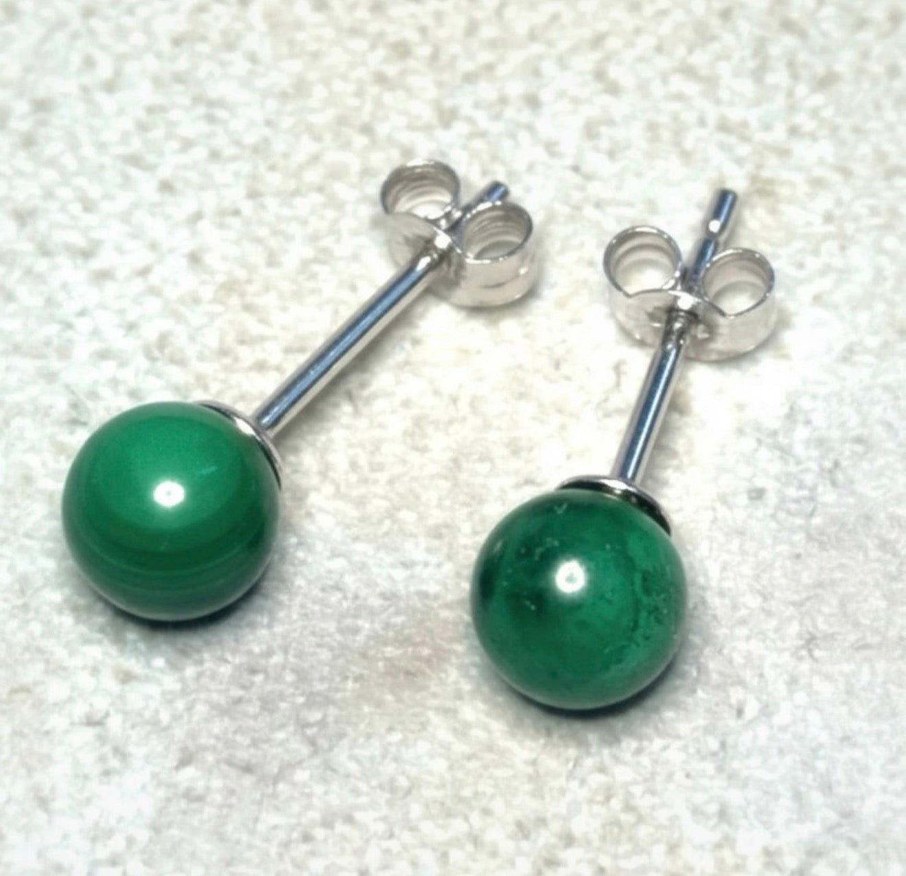 Genuine 6mm Malachite 925 Silver Earring Studs 1.6 Carats