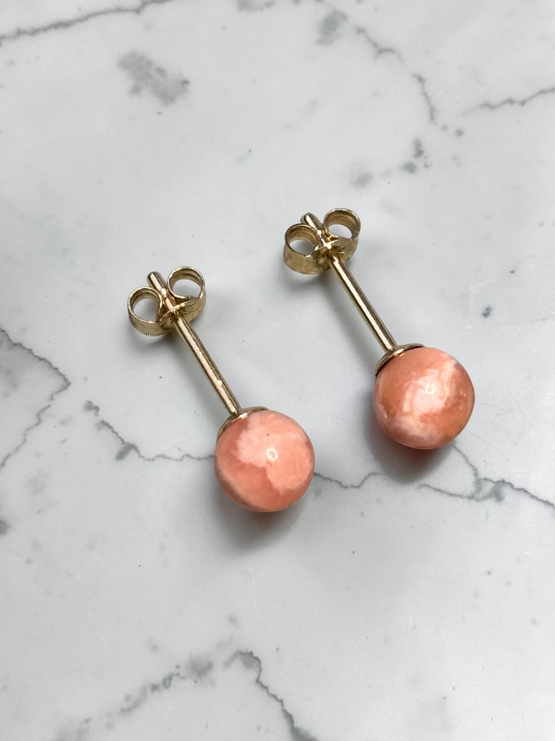 Genuine 5mm Rhodochrosite 9ct Gold Earring Studs 1 Carat Approx