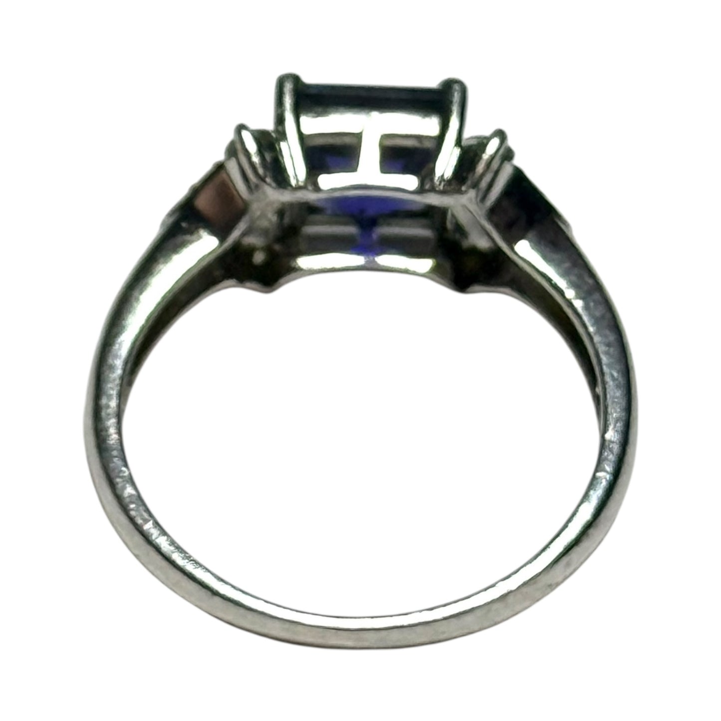 Sapphire & White Stone Silver Ring Size R - CSC