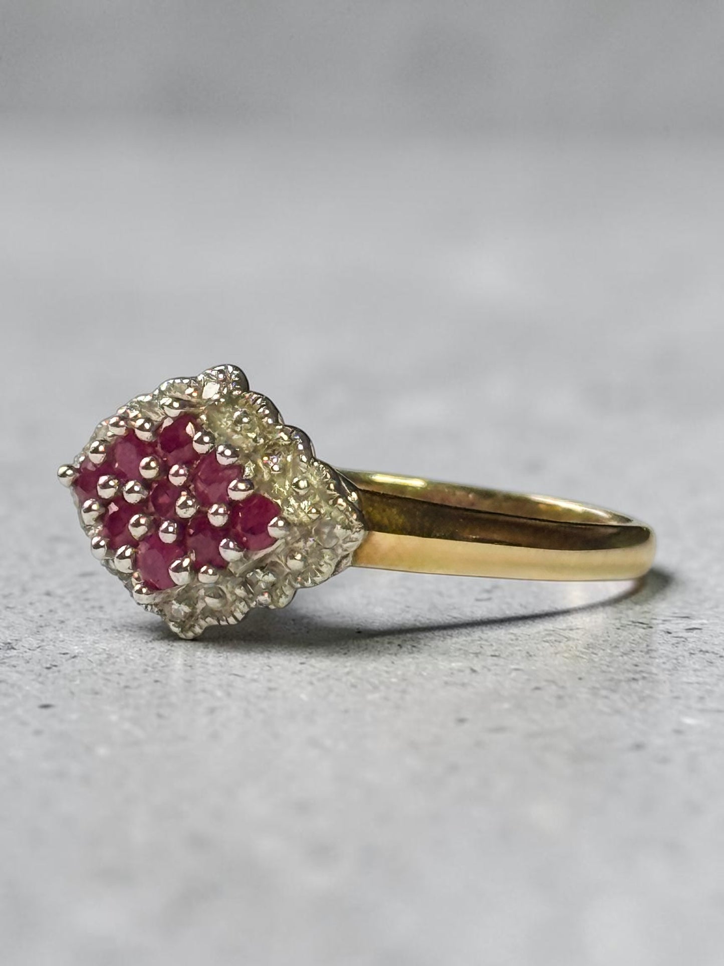 Ruby & Diamond 9k Gold Cocktail Ring Size P 1/2