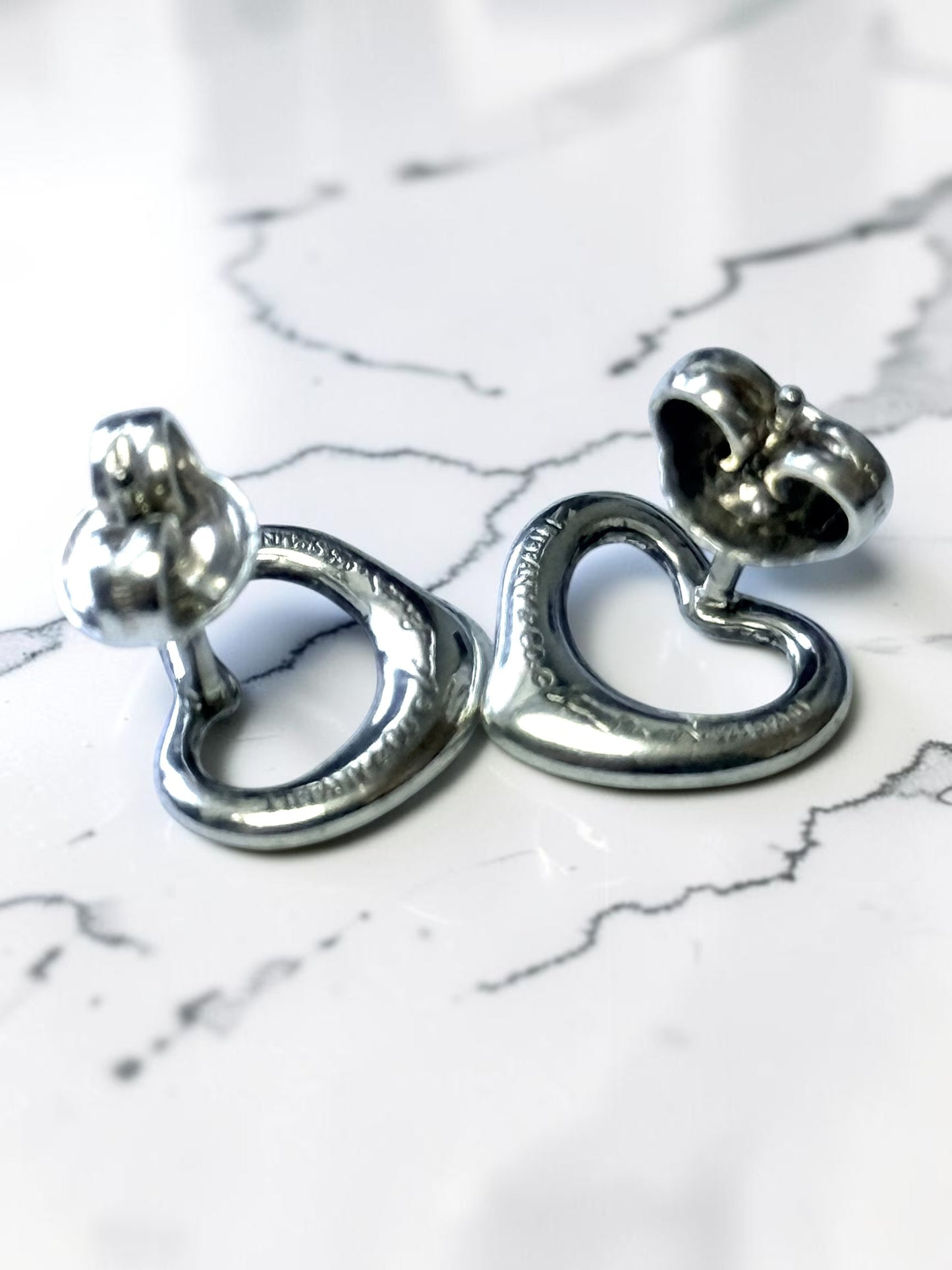 Tiffany & Co Elsa Peretti Open Heart Silver 925 Earring Studs