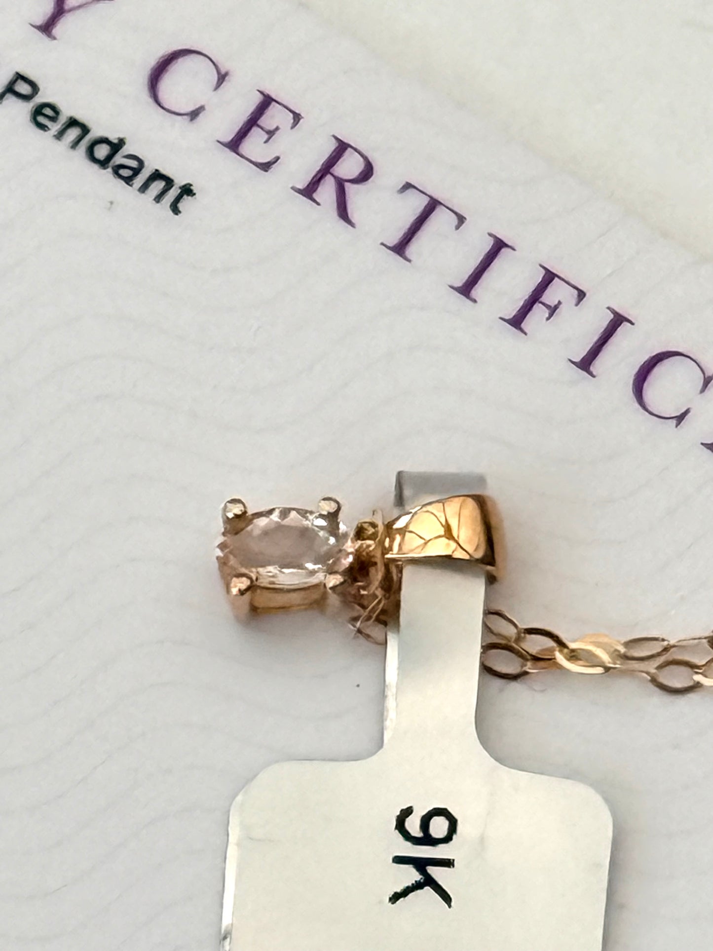 Perfect Gift 9k Gold Morganite Solitaire & 18" Chain