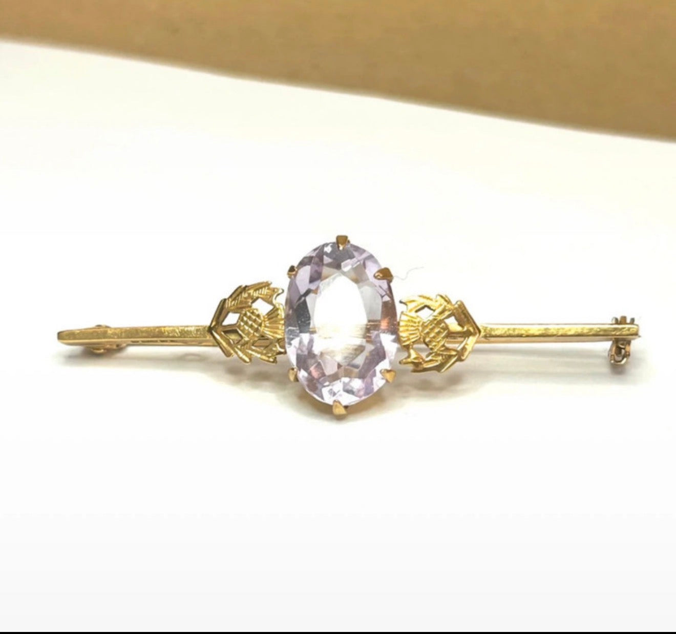 Delightful 1970 Vintage Scottish Thistle Gold Bar Brooch