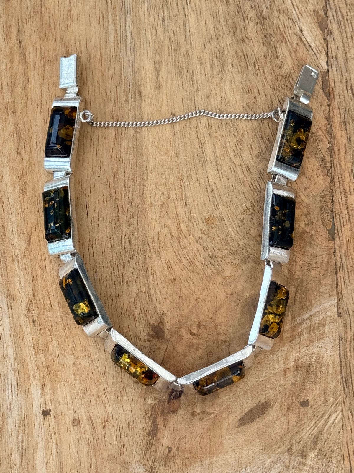 Quality Baltic Amber Panel 925 Silver Bracelet 8"