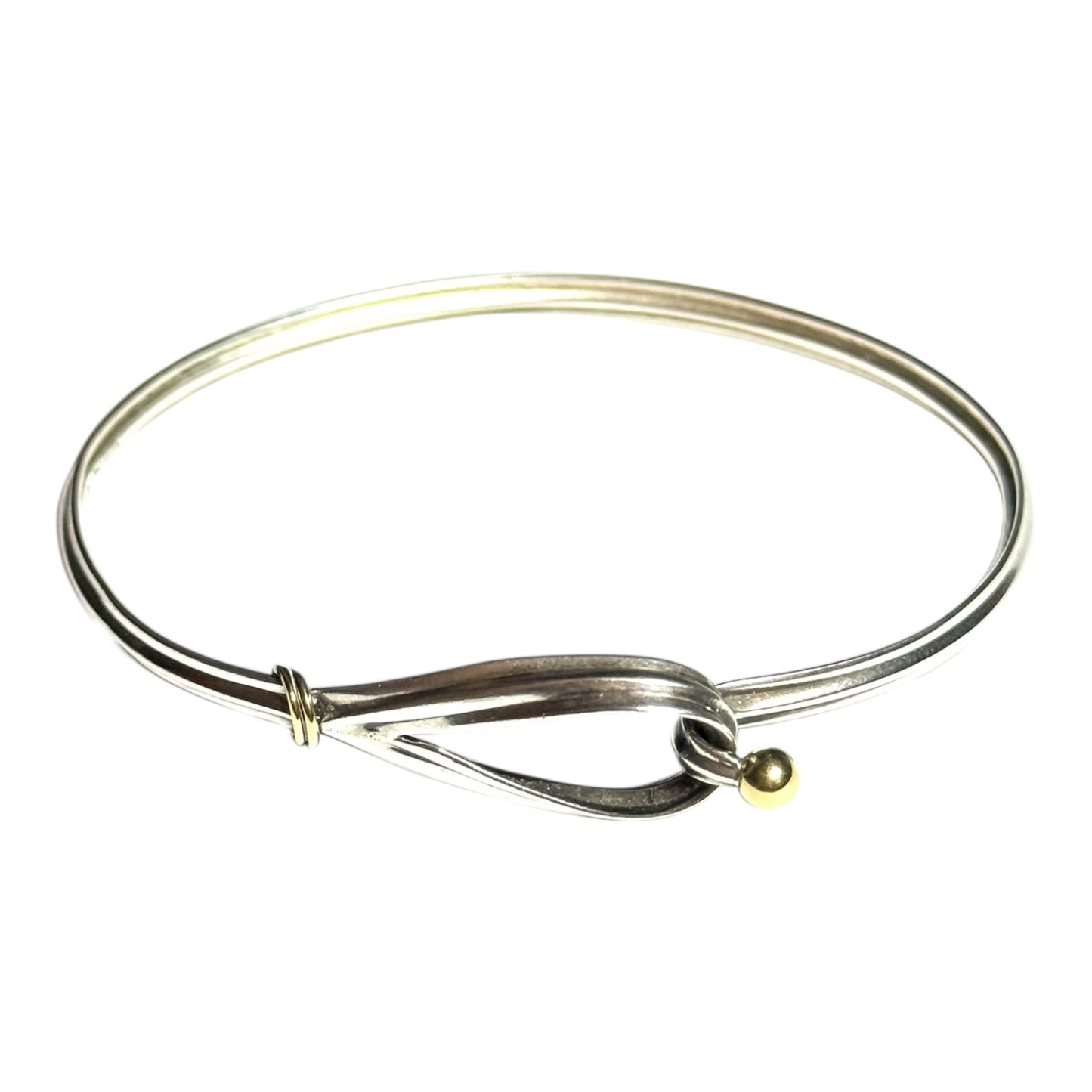 Rare Vintage 7" Tiffany & Co 925 Silver/18kt Gold Hook & Eye Ribbed Bangle