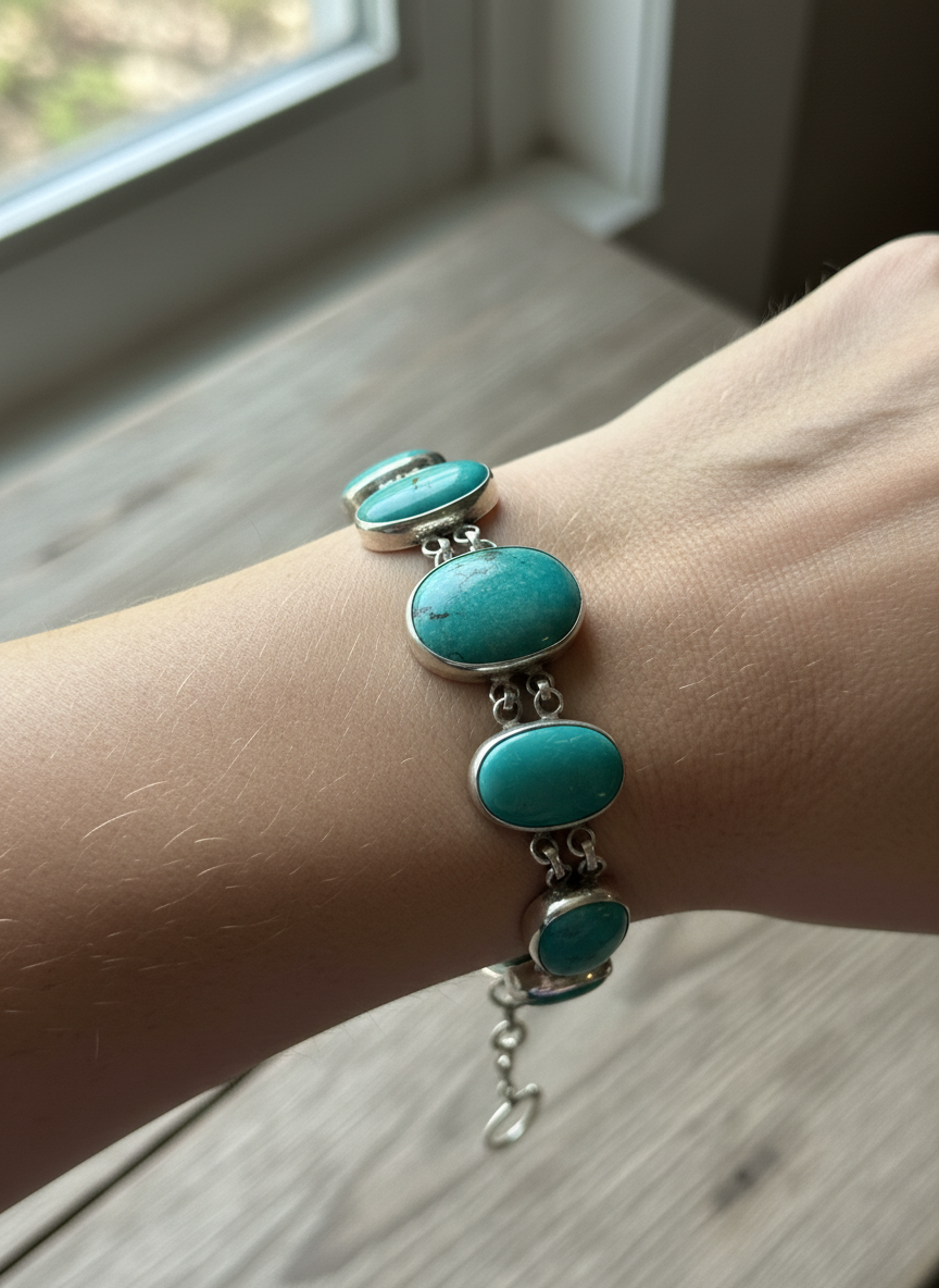 Vintage Silver And Natural Turquoise Bracelet