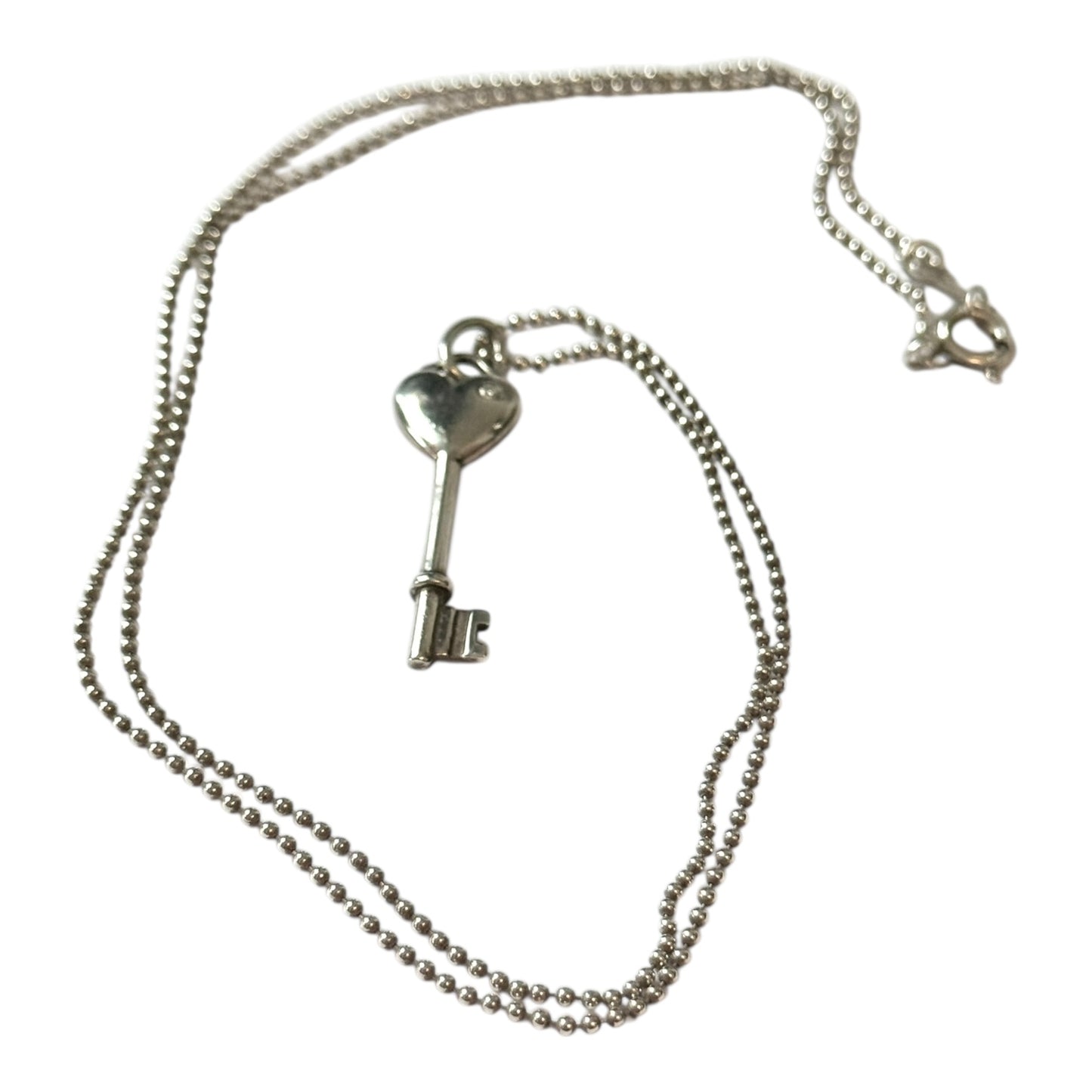 Tiffany & Co Diamond Silver Heart Key Pendant 20" Chain Necklace Rare