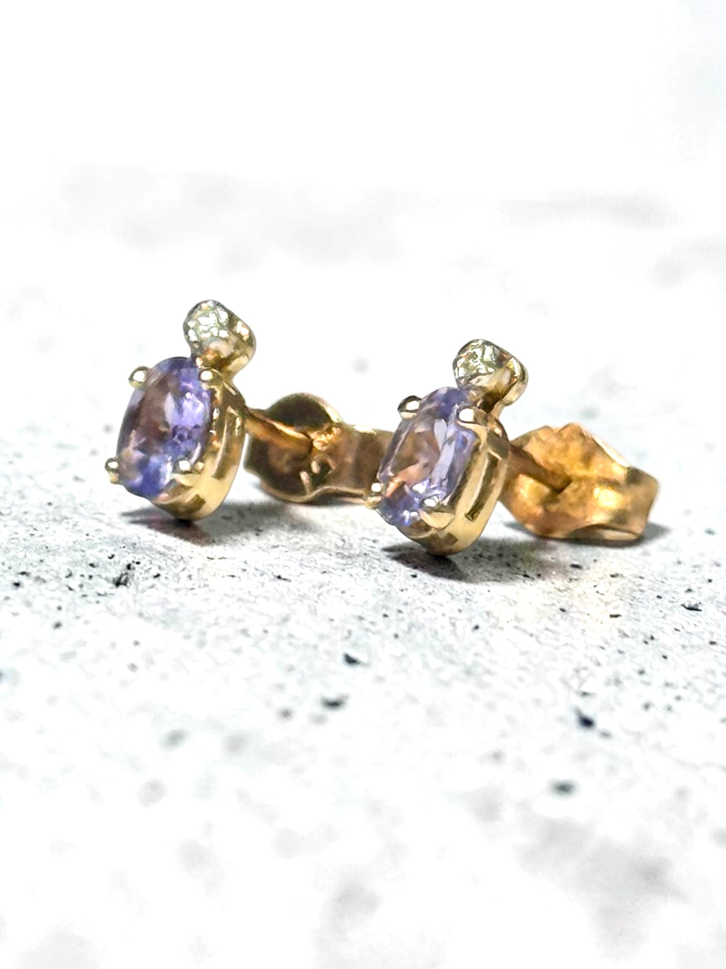 Tanzanite & Diamond 10k Gold Stud Earrings