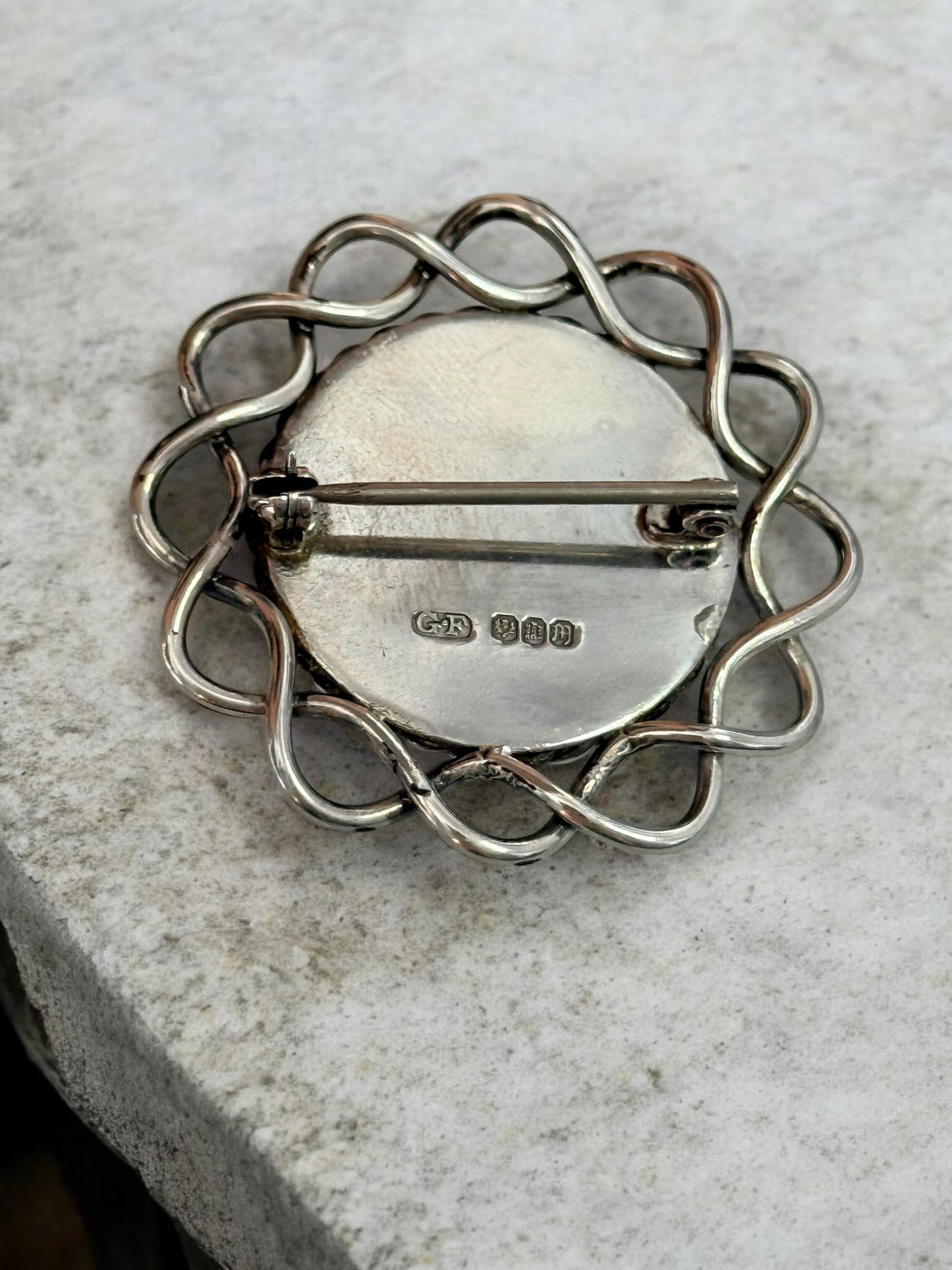 Vintage Glen Kelso Frame Moss Agate Brooch Edinburgh 1967 Hallmarked 925 Silver
