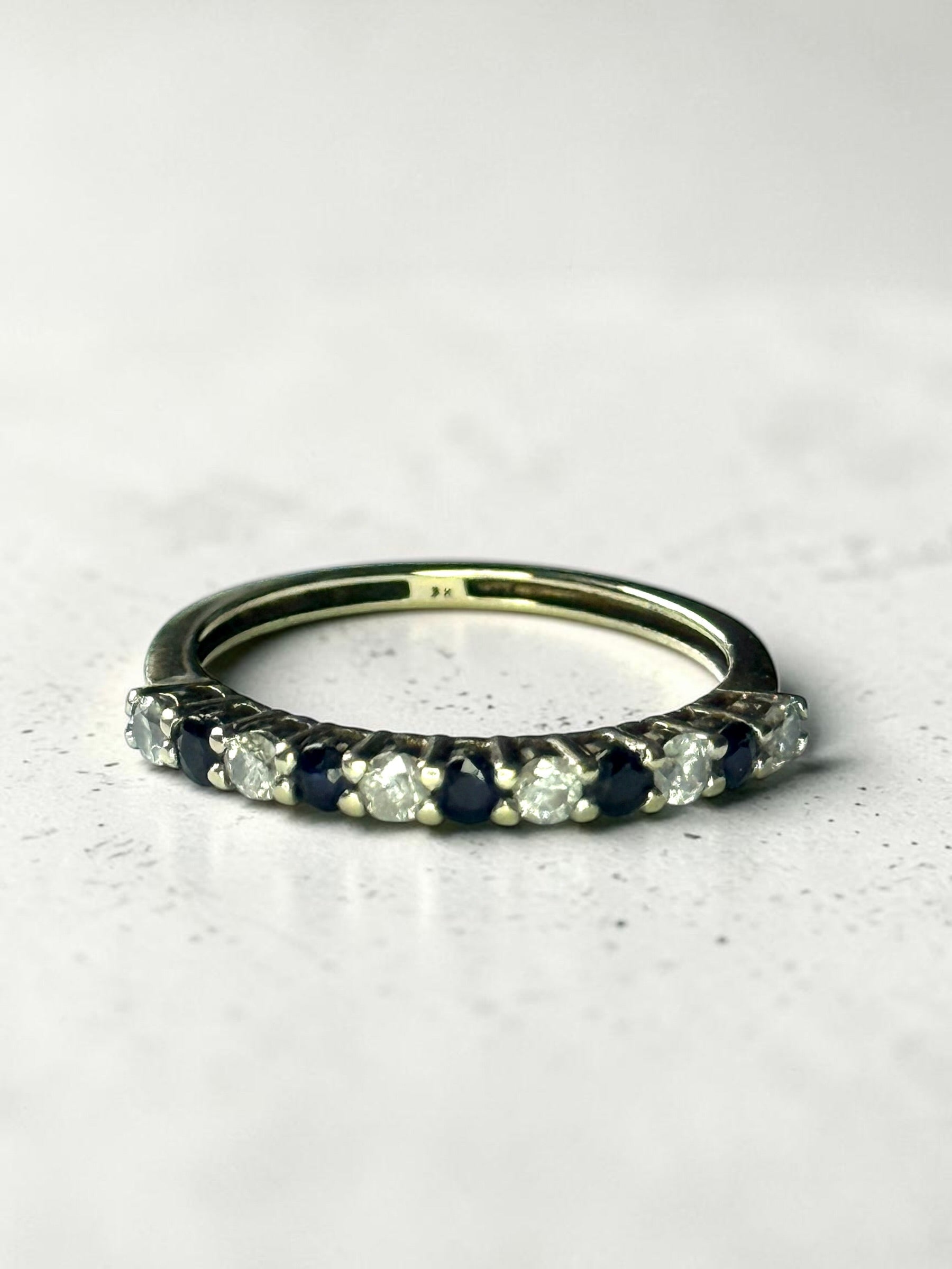 Vintage Diamond & Sapphire 9ct Gold Stacking Ring Size M