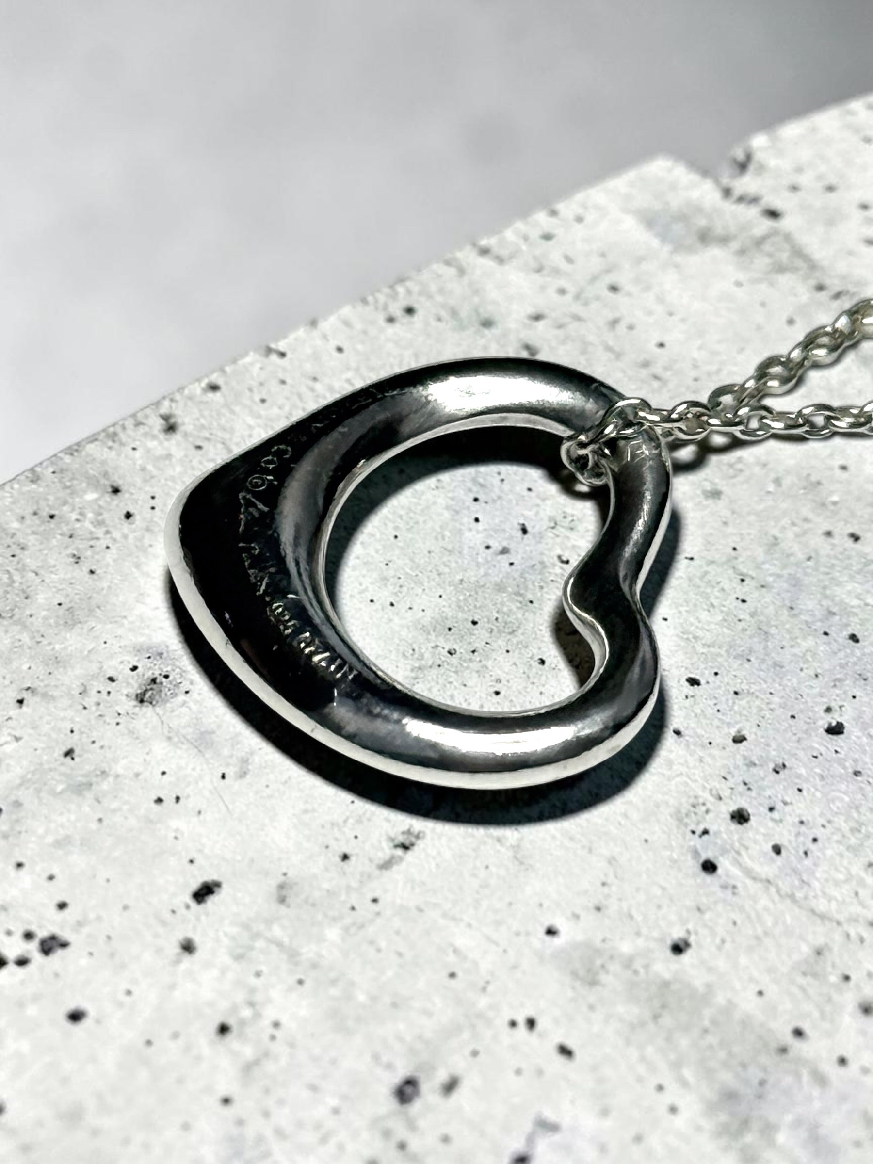 Tiffany & Co Iconic Open Heart Elsa Peretti Silver Pendant & 18" Chain